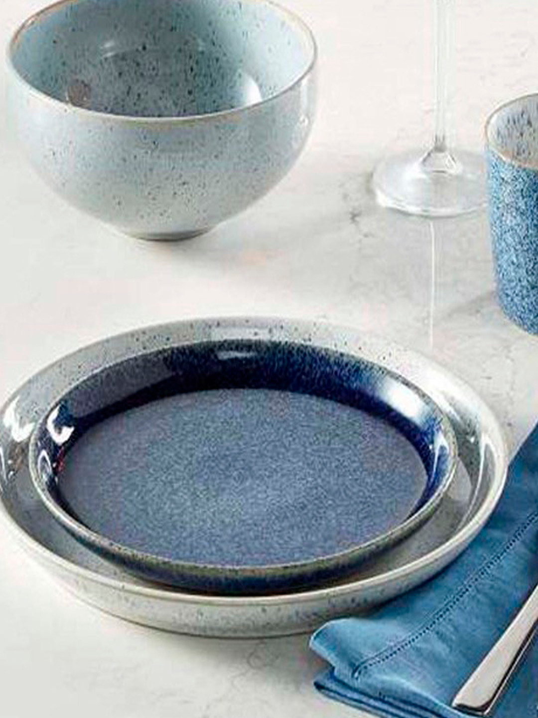 Denby Blue Handcrafted Printed Stoneware Glossy Plate