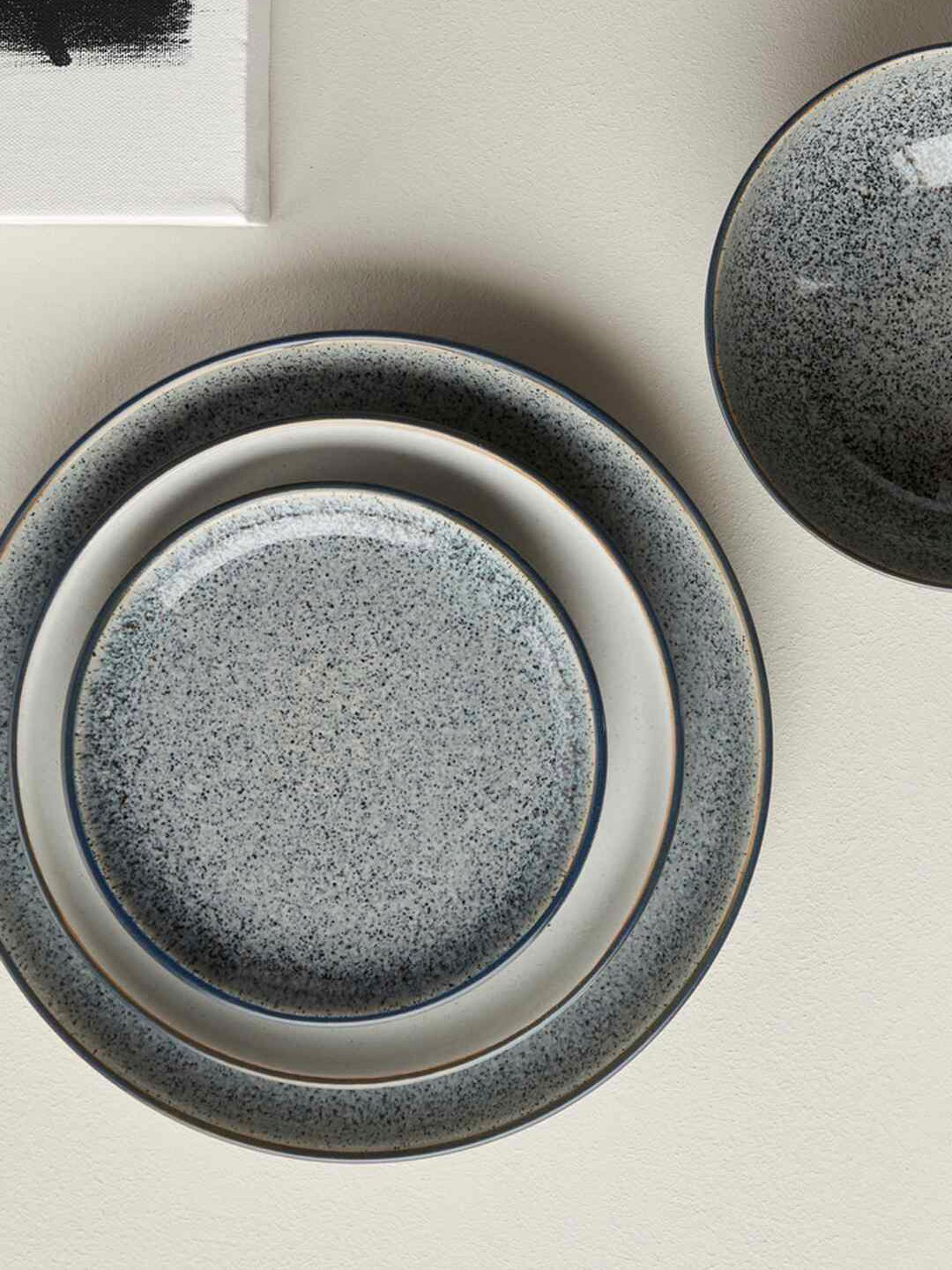 Denby Grey & Blue Handcrafted Textured Stoneware Glossy Small Coupe Plates
