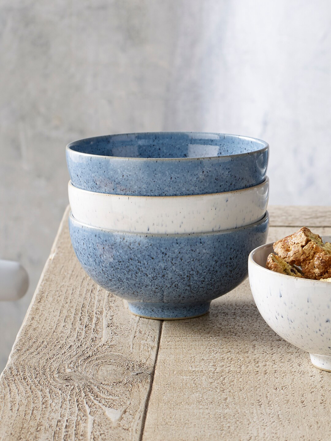 Denby Blue Handcrafted Textured Stoneware Glossy Rice Bowl