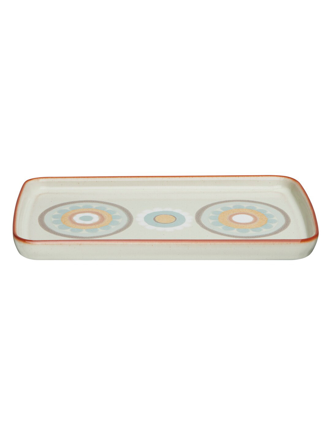 Denby Off White & Orange 1 Piece Handcrafted Printed Stoneware Glossy Plate