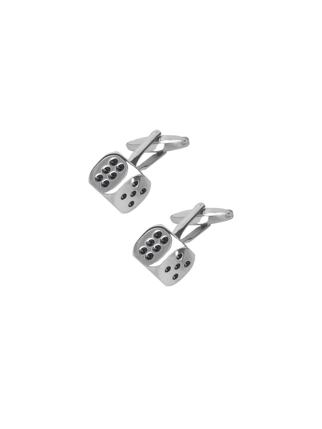 bodha Silver-Toned & Black Rodium Plated Dice Design Cufflink