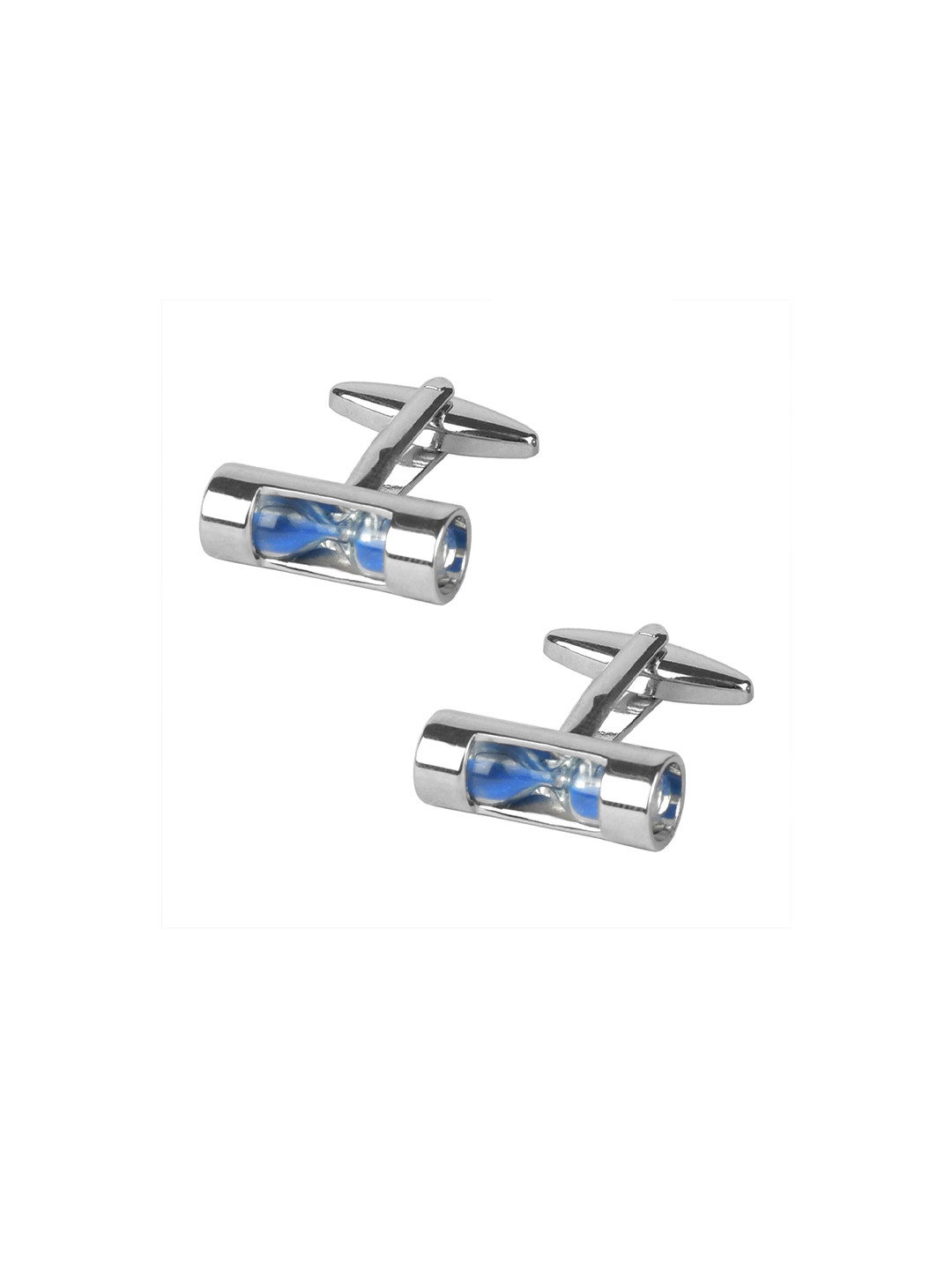 bodha Blue & Silver-Toned Rodium Plated Stylish Hourglass Design Cufflink