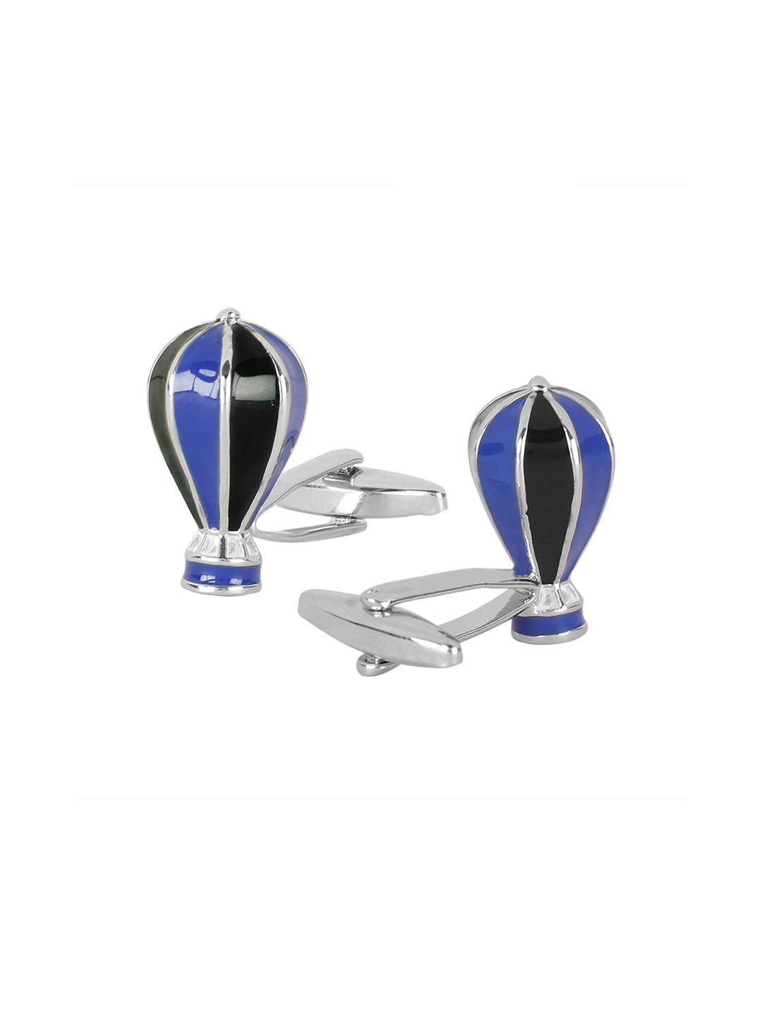 bodha Men Blue & Black Silver Plated Parachute Hot Air Balloon Cufflinks