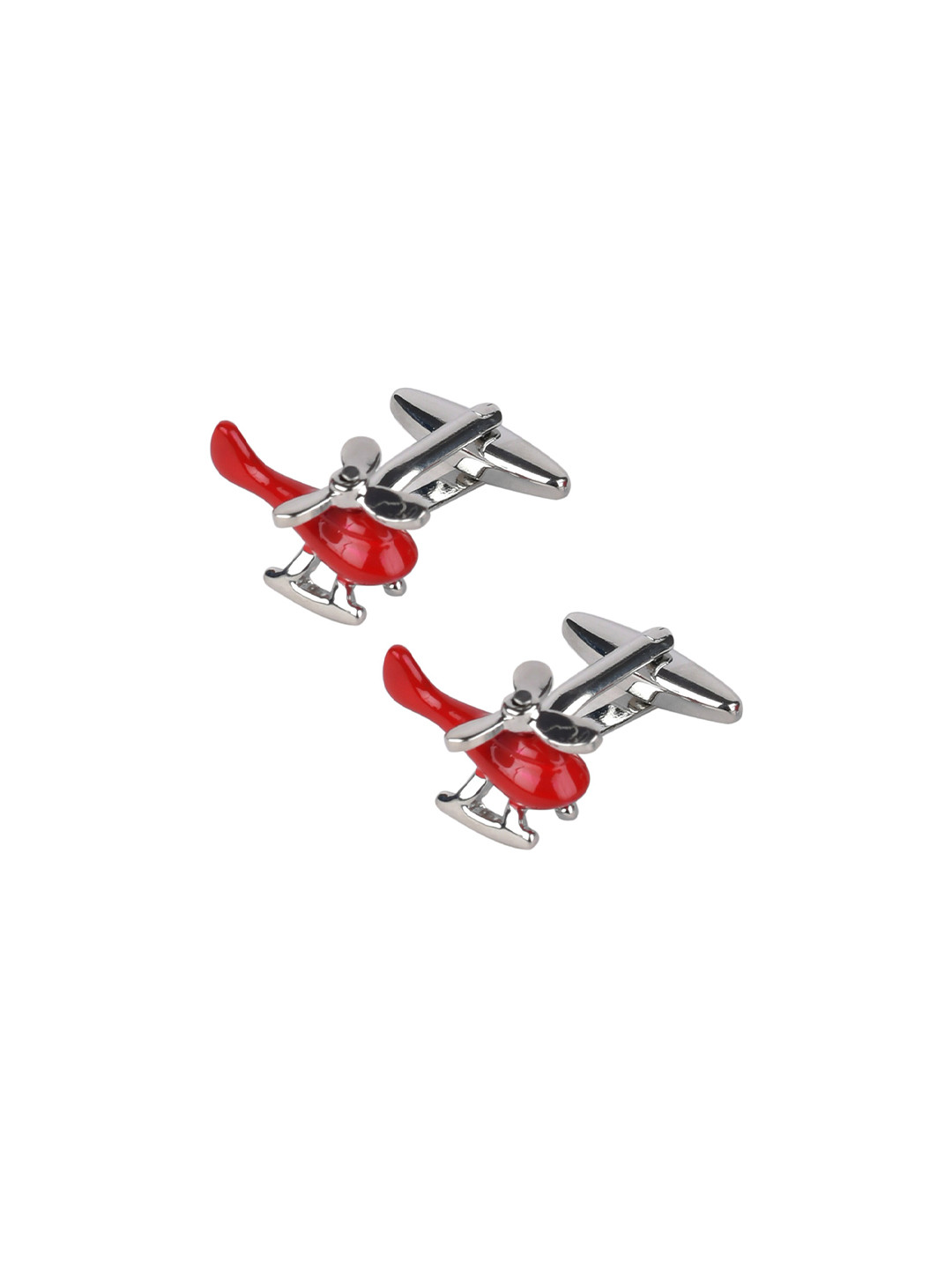bodha Red & Silver-Toned Helicopter Design Cufflink