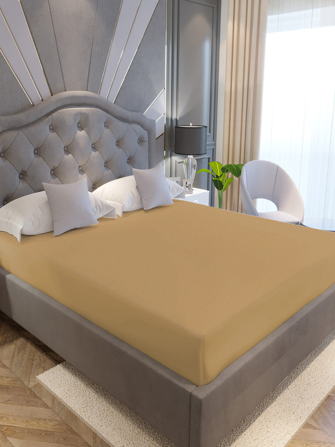 LA VERNE Beige King Size Cotton Terry Waterproof Mattress Protector