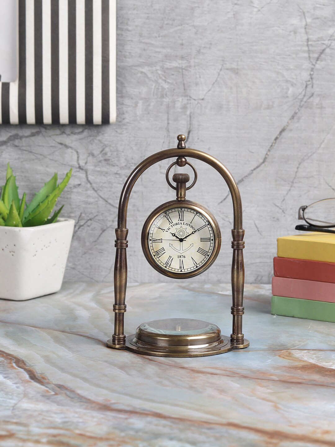 EXIM DECOR Brown Antique Brass Vintage Style Table Clock
