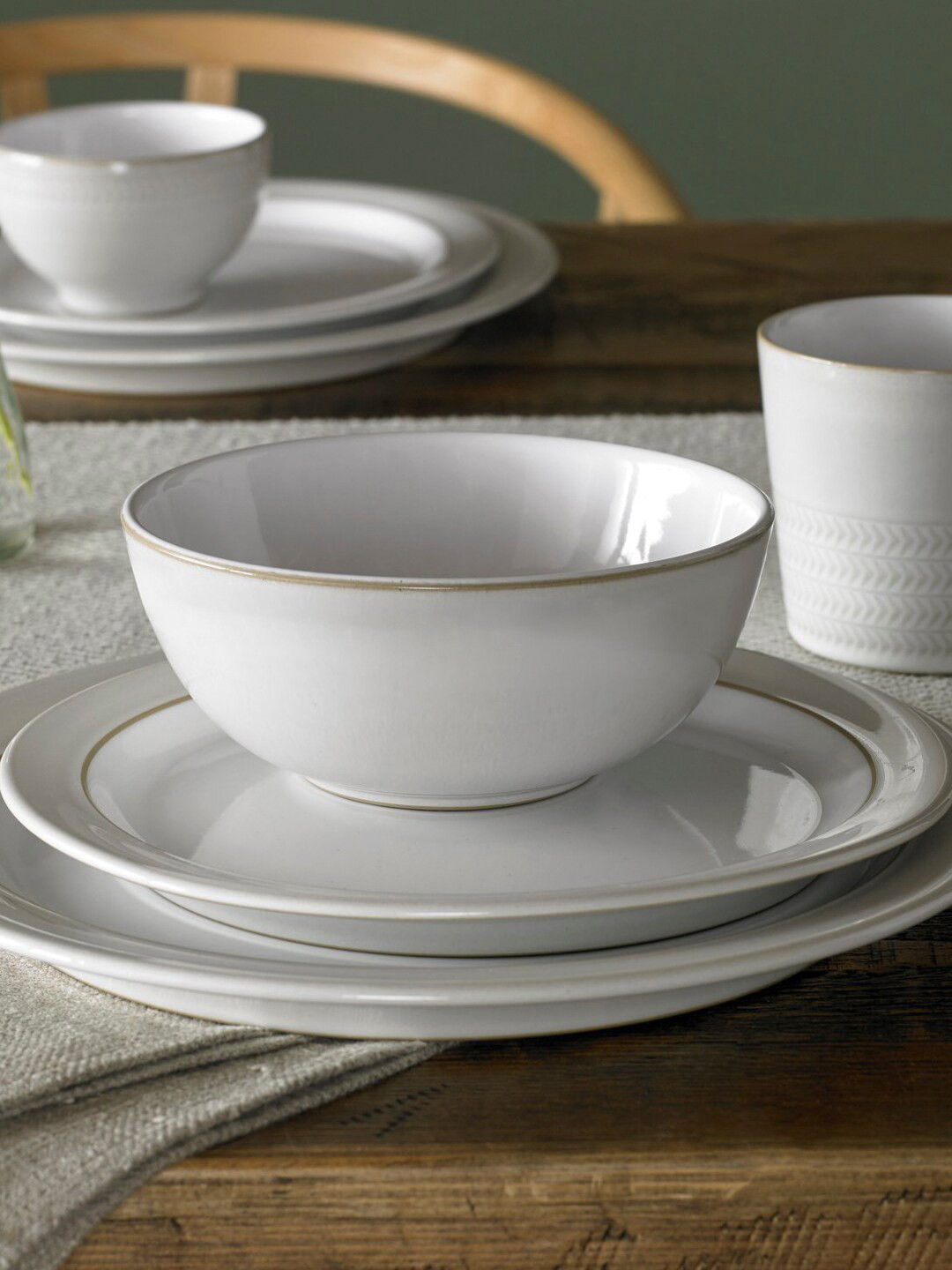 Denby White & Cream-Coloured 1 Piece Handcrafted Stoneware Glossy Bowl