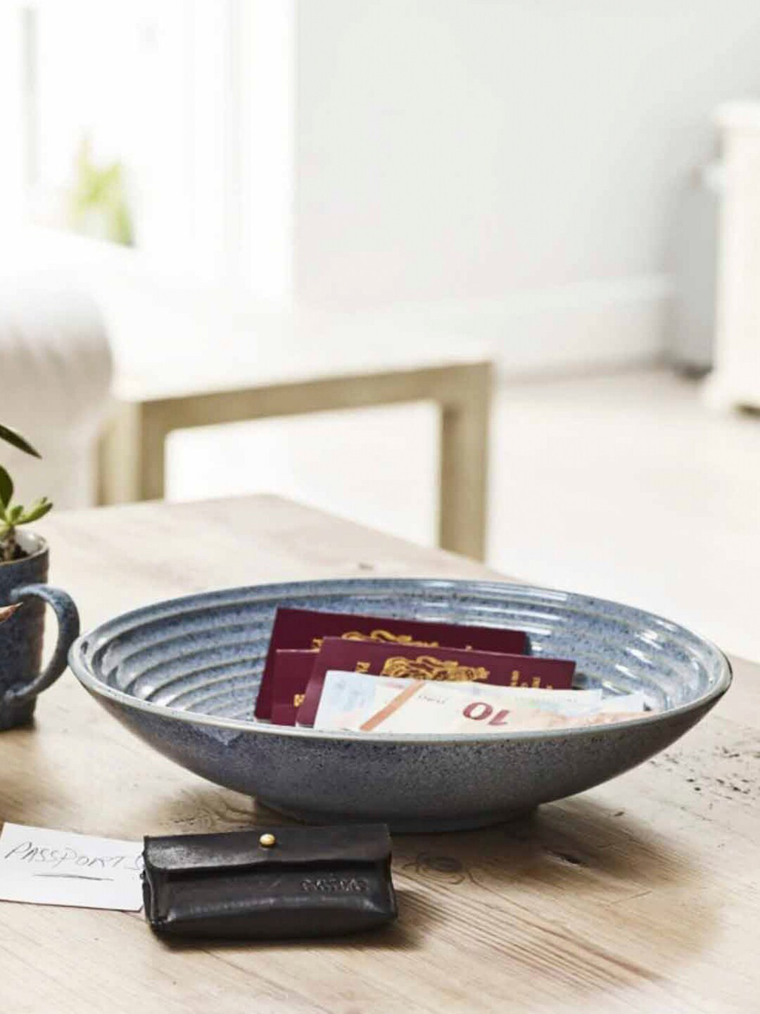 Denby Grey 1 Piece Handcrafted Textured Stoneware Glossy Bowl