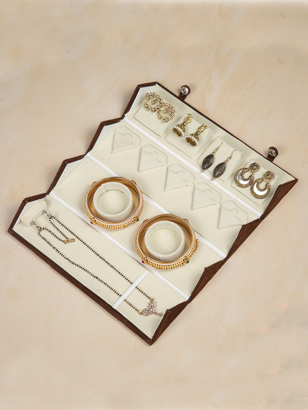 atorakushon Brown Self Design Jewellery Storage Organizer