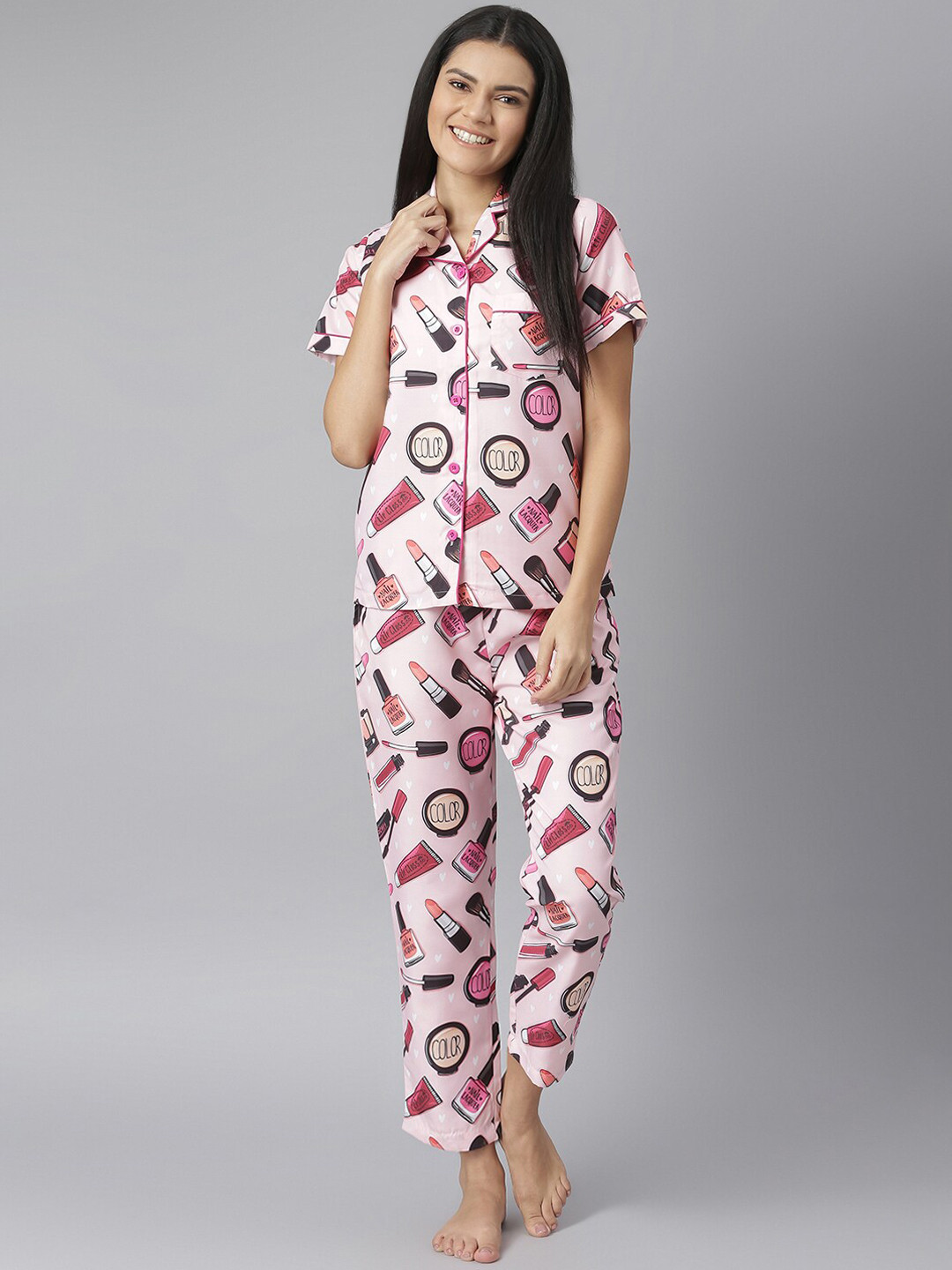 StyleStone Women Pink Printed Night suit