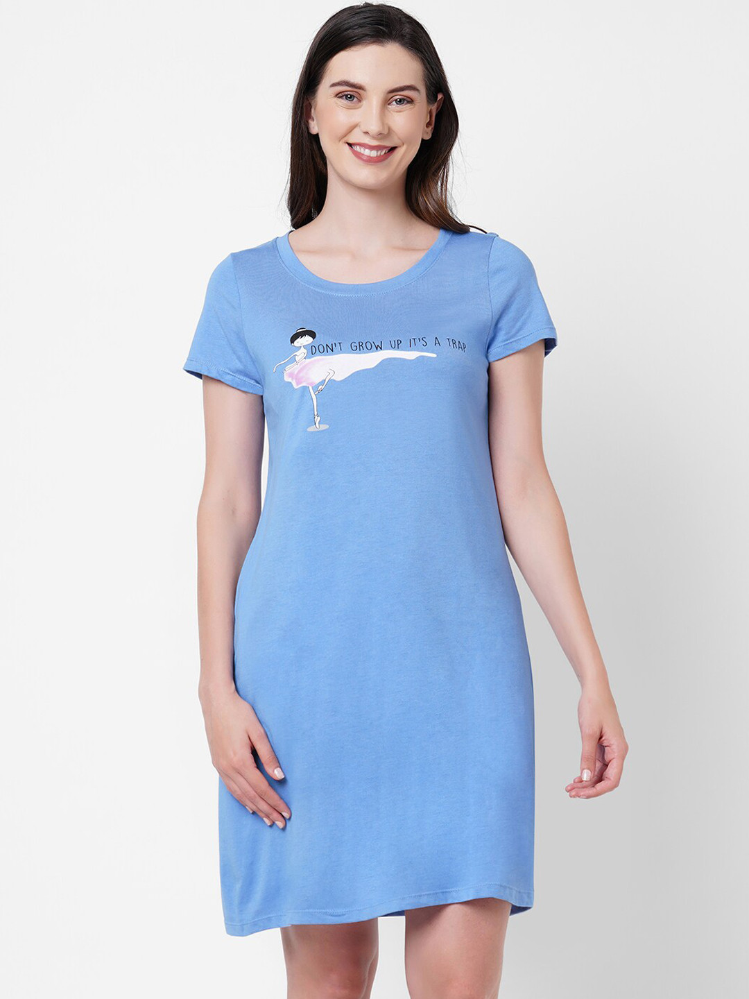 SOIE Women Blue Printed Sleep Shirts