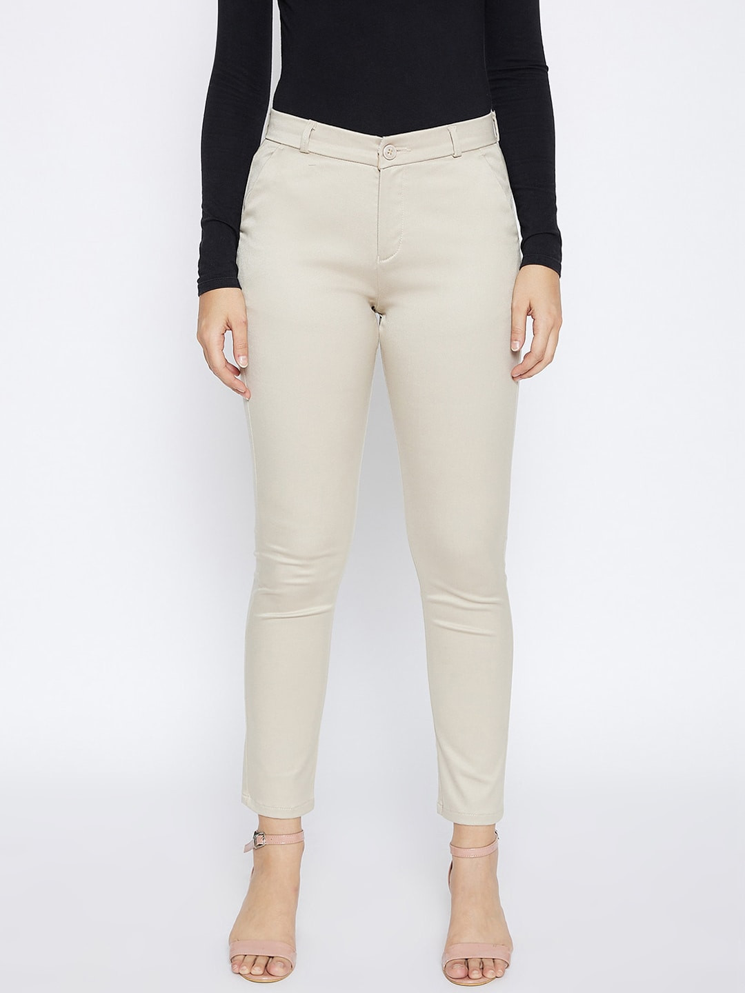 Crimsoune Club Women Cream-Coloured Slim Fit Formal Trousers