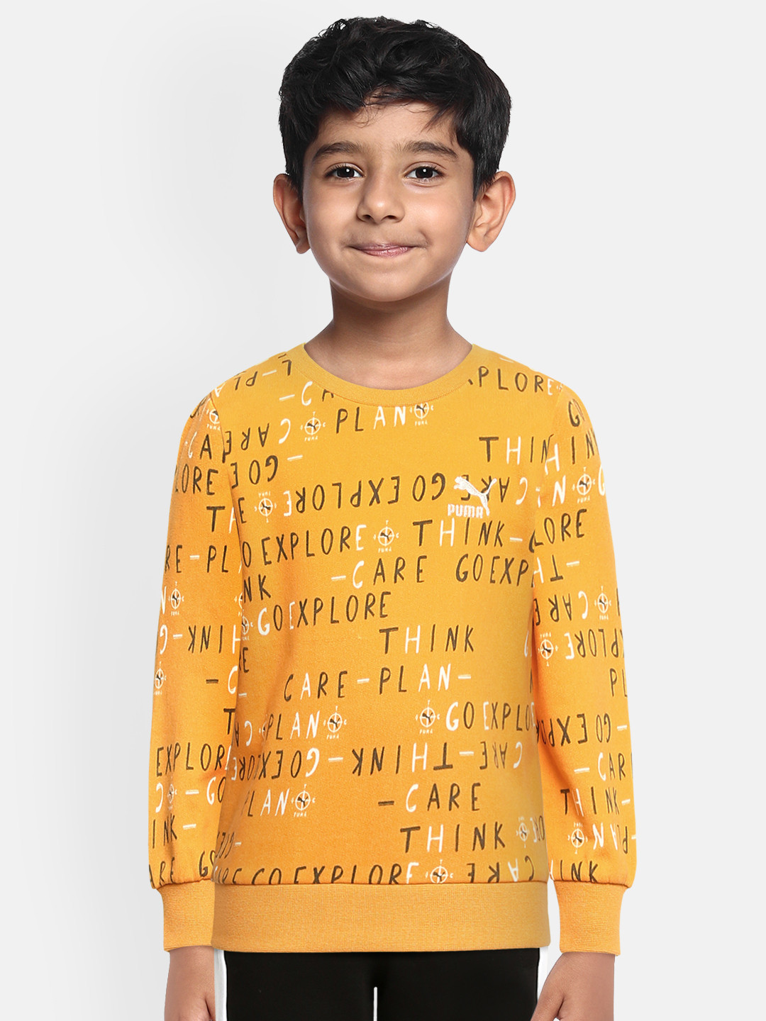 Puma Kids Yellow Time For Change Crew Printed Sweatshirt