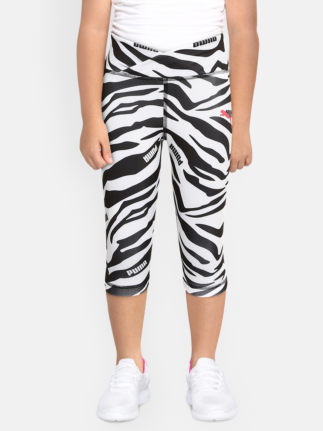 Puma Girls White & Black Printed Modern Sports 7/8 AOP Slim Tights
