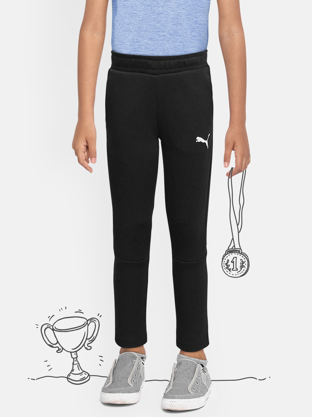 Puma Boys Black Solid Pure Cotton Evostripe Knitted Slim Fit Track Pants