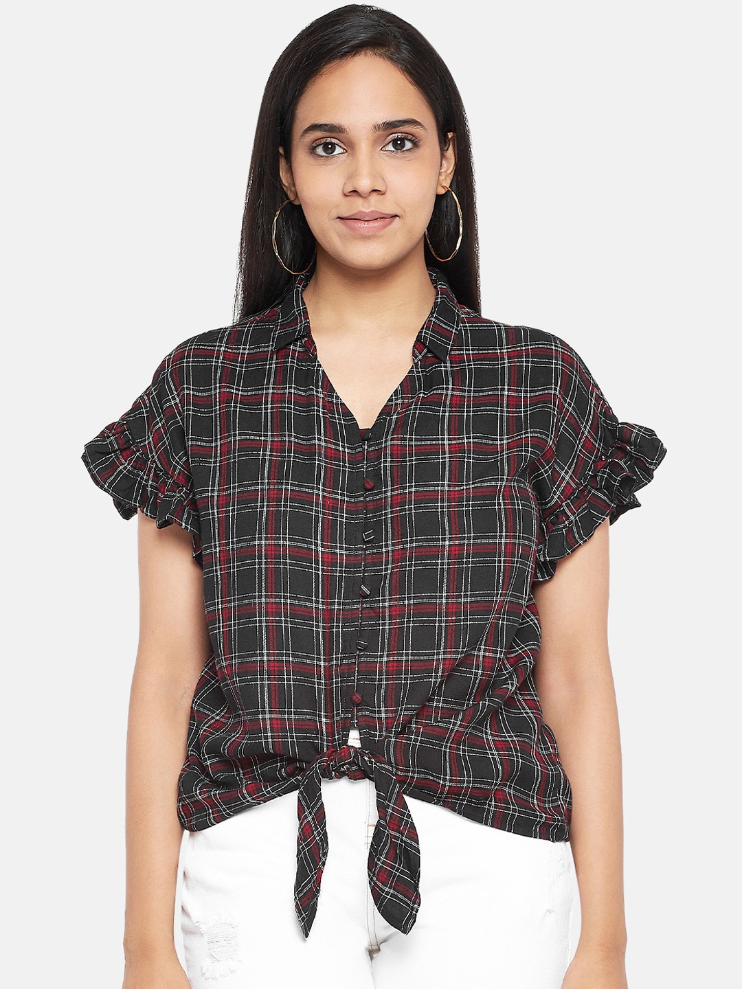 People Women Black   Red Checked Casual Shirt