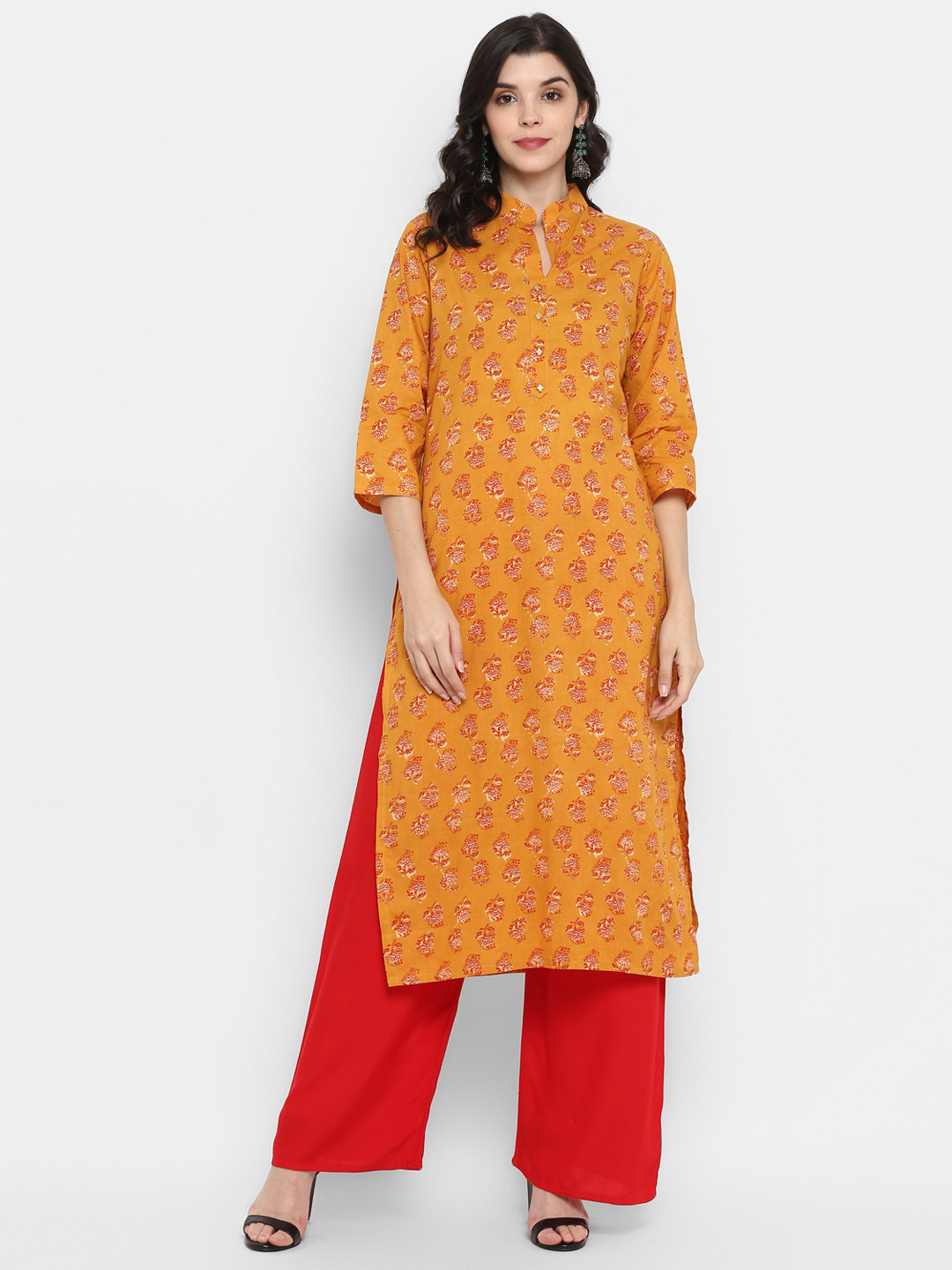 ZOEYAMS Women Mustard Yellow Ethnic Motifs Printed Indie Prints Kurta