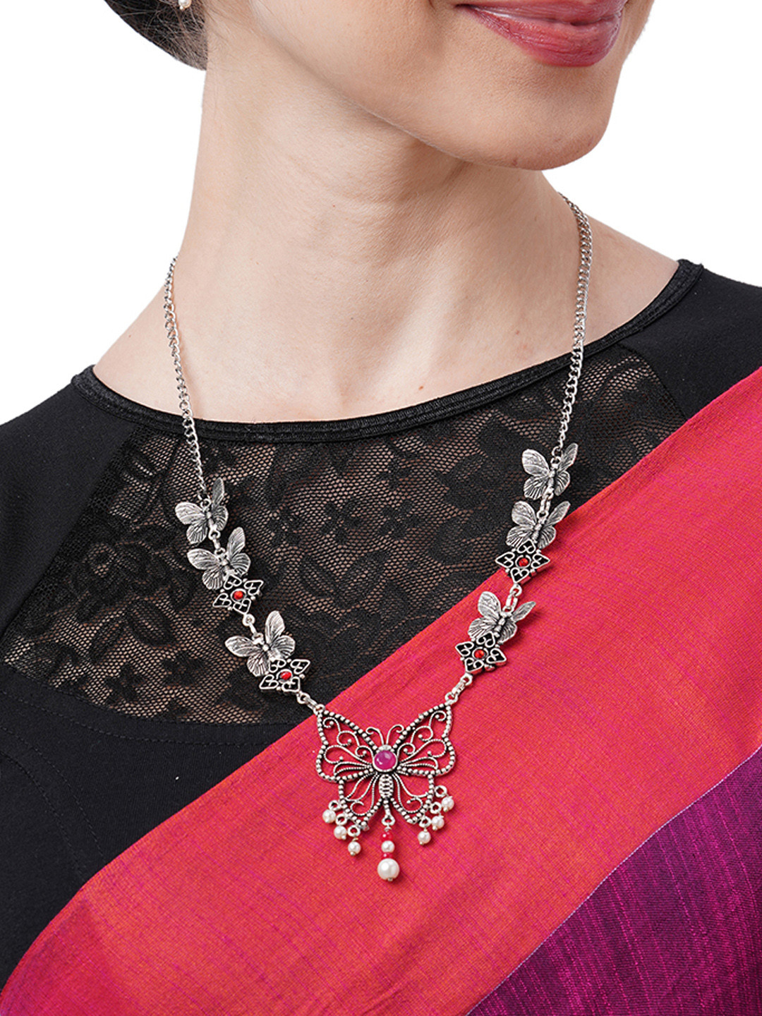 Binnis Wardrobe Set of Silver-Plated German Silver Oxidised Butterfly Jewellery Set