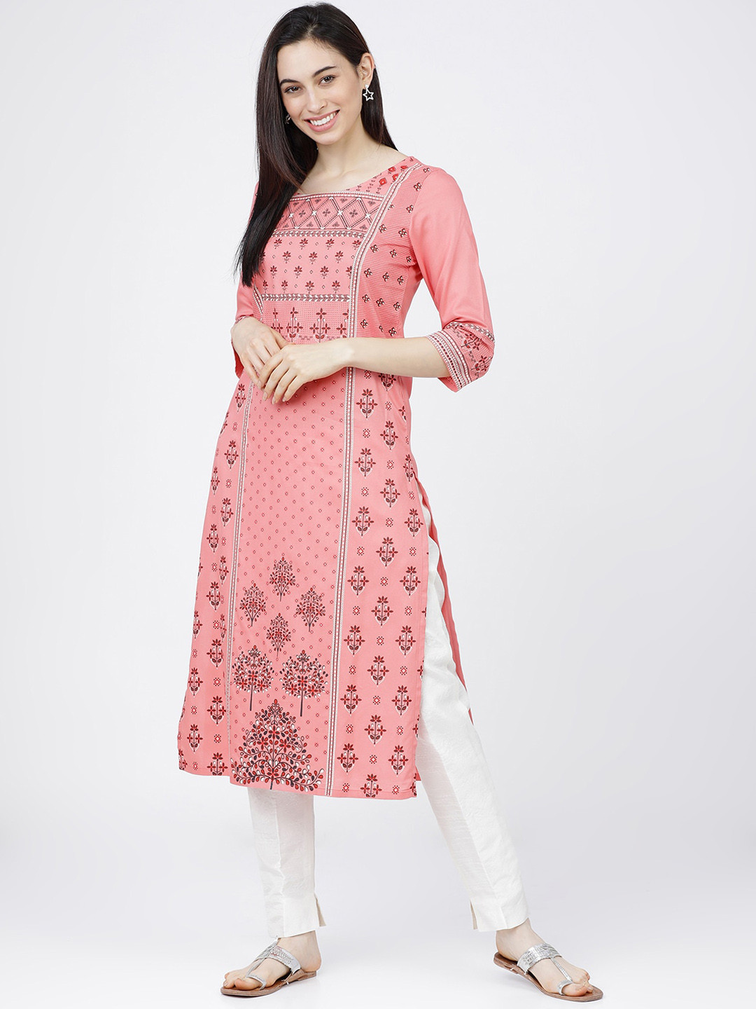 Vishudh Women Coral Ethnic Motifs Printed Kurta
