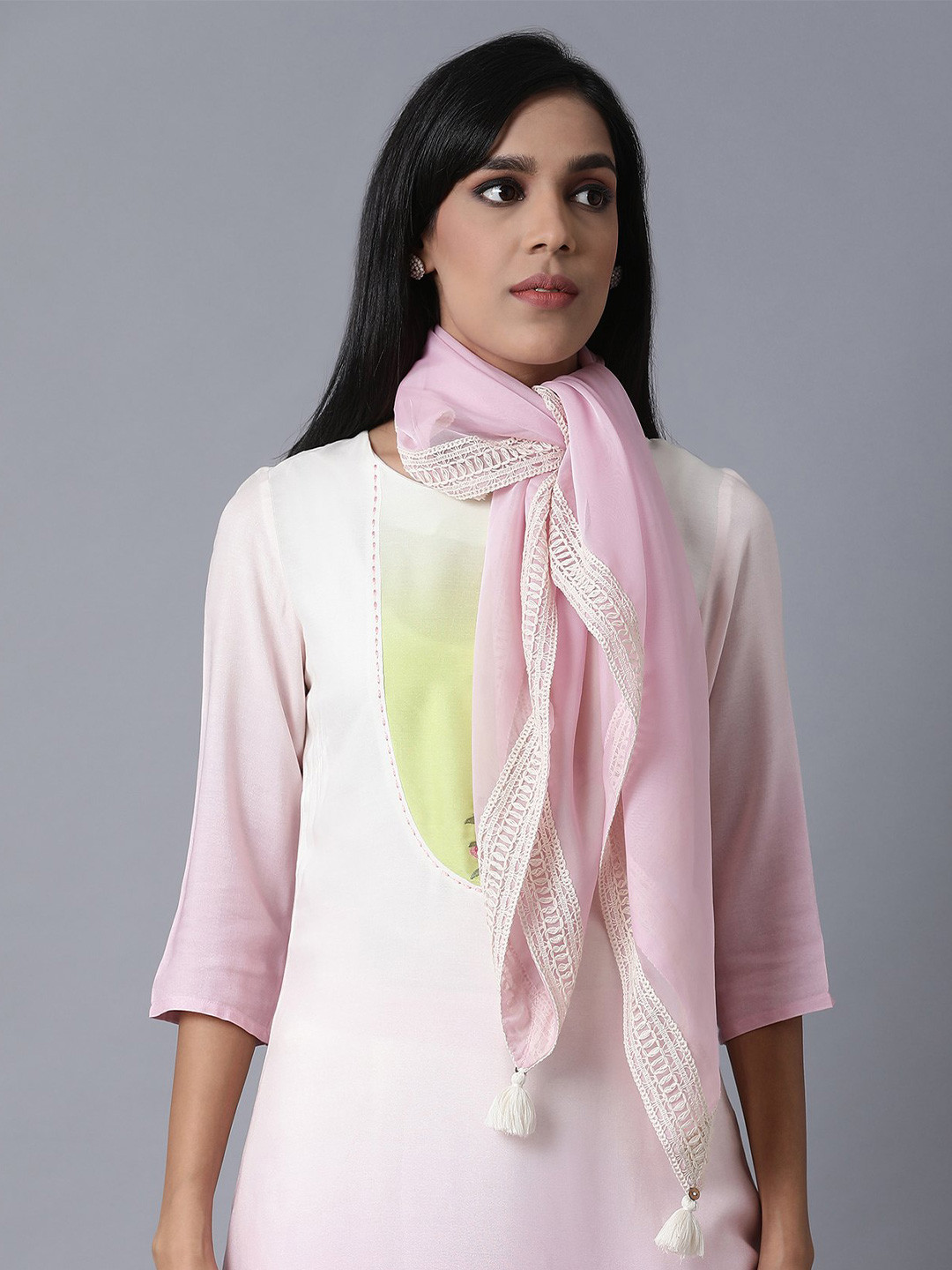 W Women Pink Solid Scarf