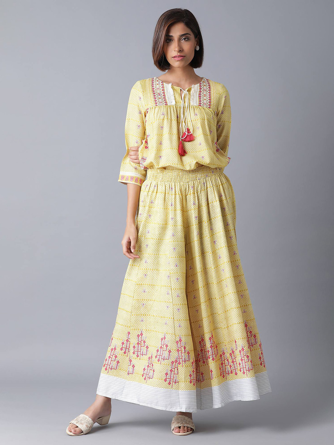 W Yellow & White Printed Two-Piece