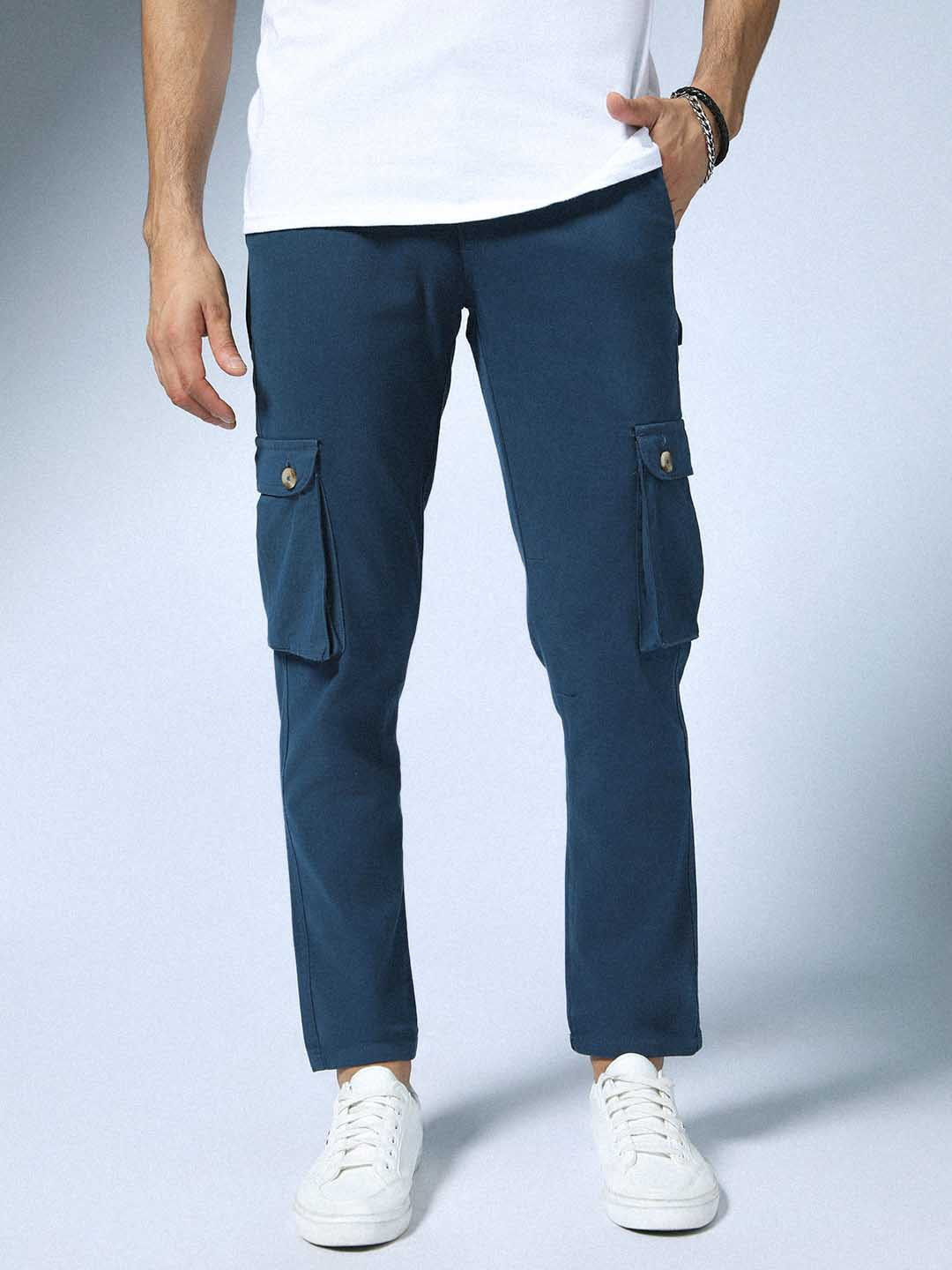 Hubberholme Men Blue Slim Fit Cargos Trousers
