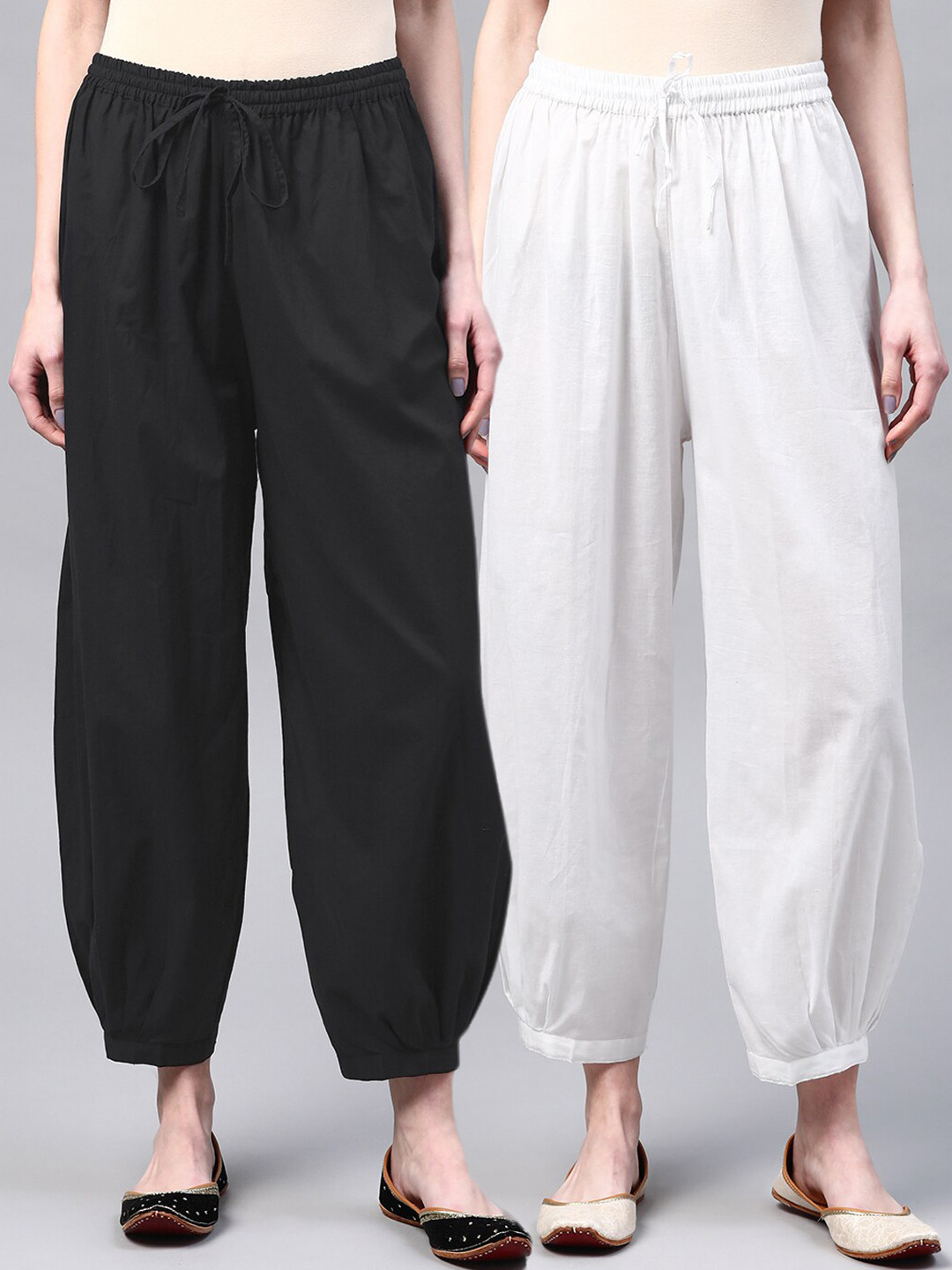 Laado - Pamper Yourself Pack of 2 White & Black Solid Cotton Salwar