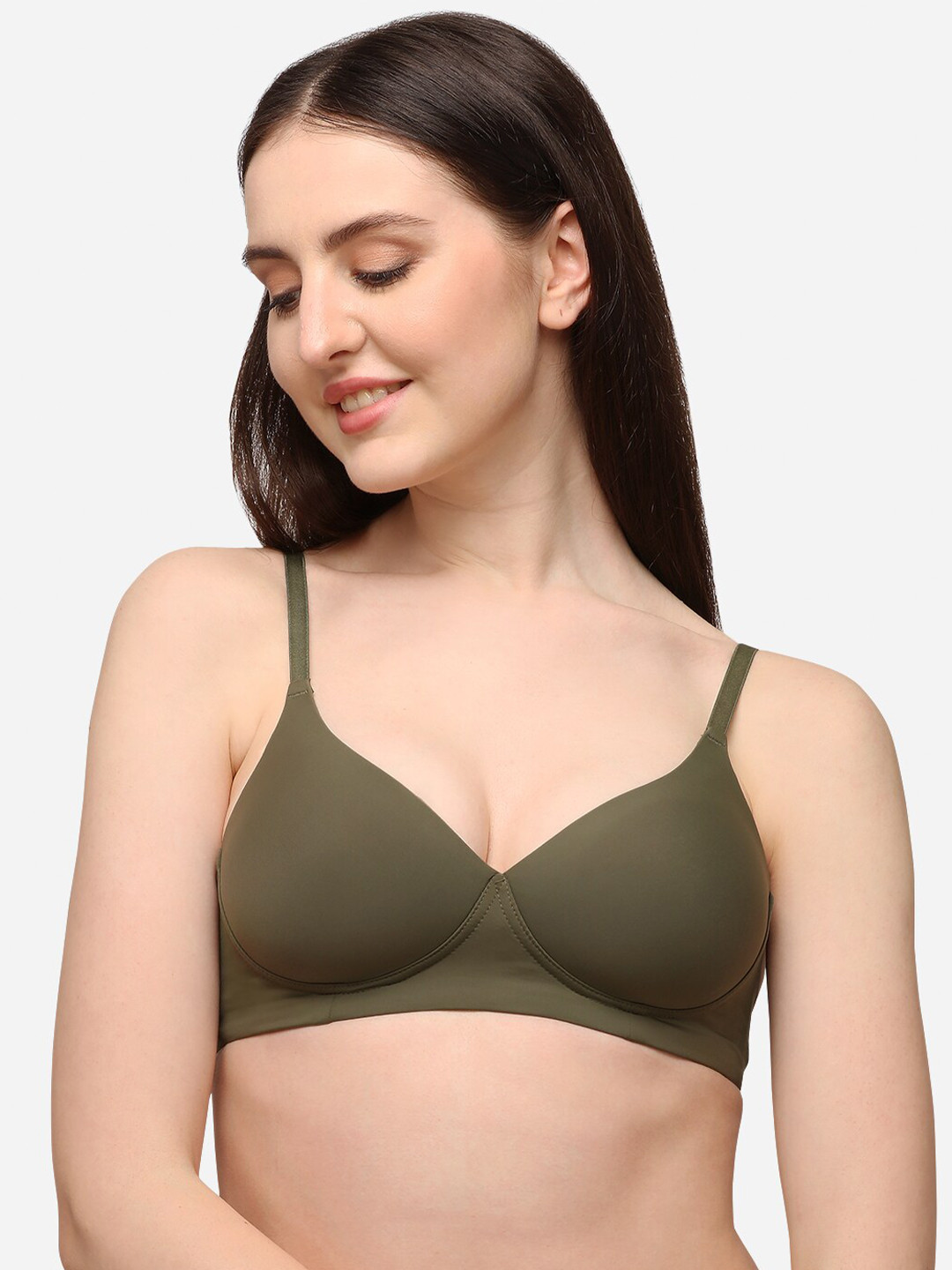 Lenissa Olive Green T-shirt Bra-Half Coverage Lightly Padded L-106