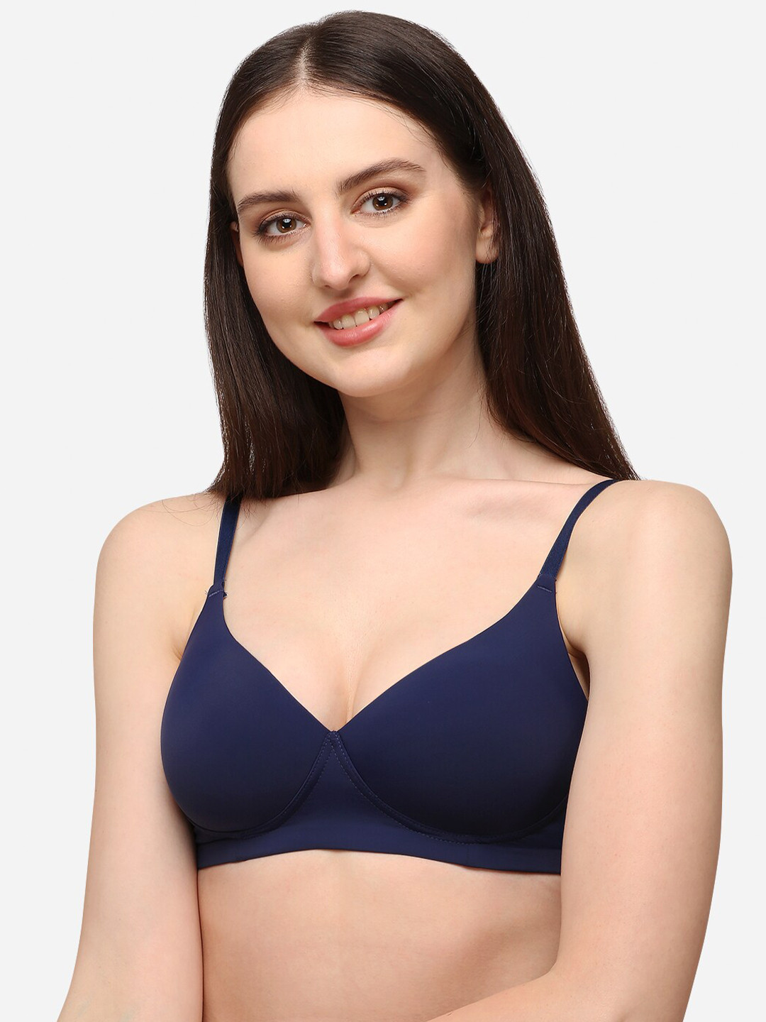 Lenissa Navy Blue T-shirt Bra-Half Coverage Lightly Padded L-112