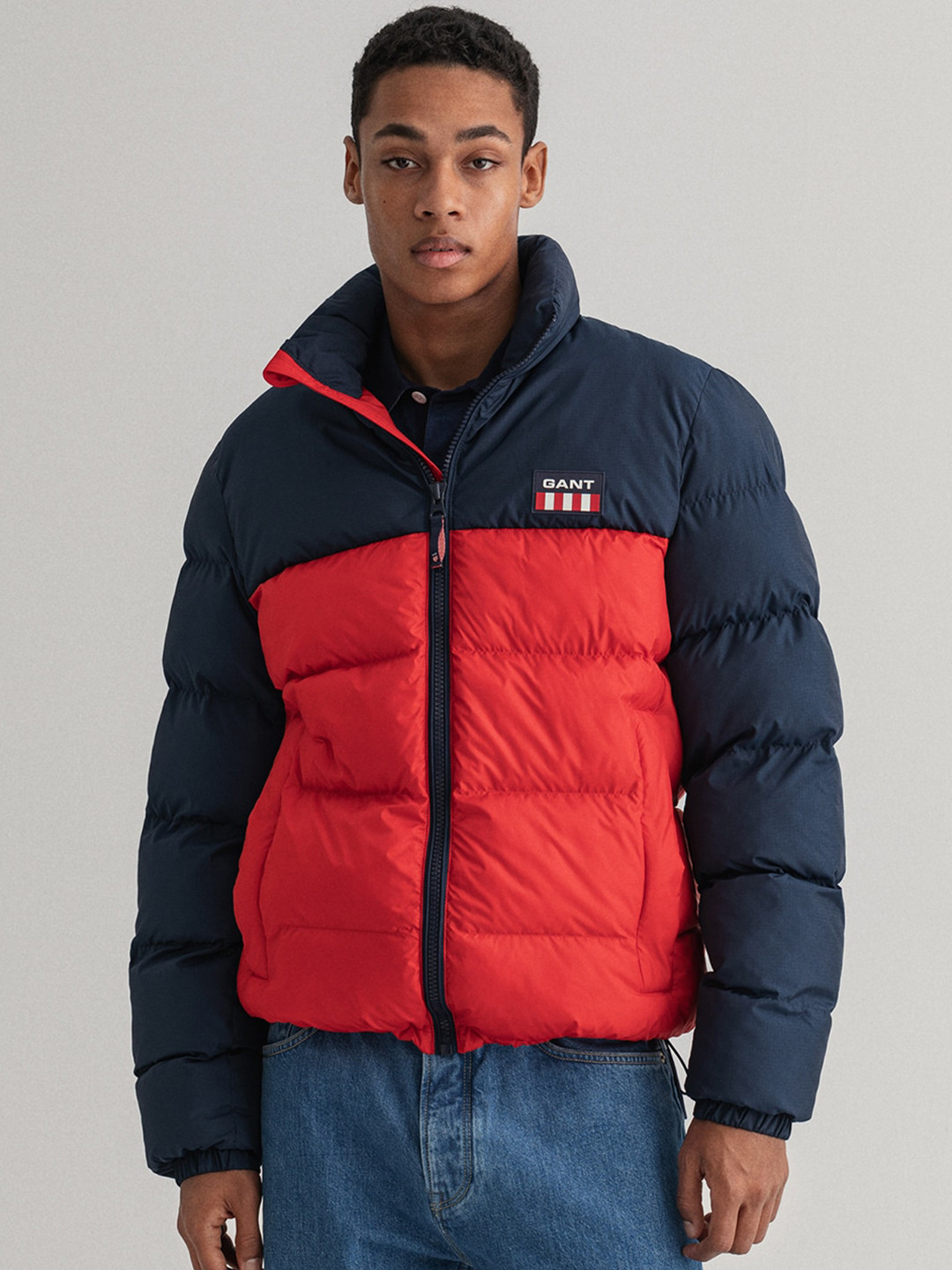GANT Men Maroon & Blue Colourblocked Puffer Jacket