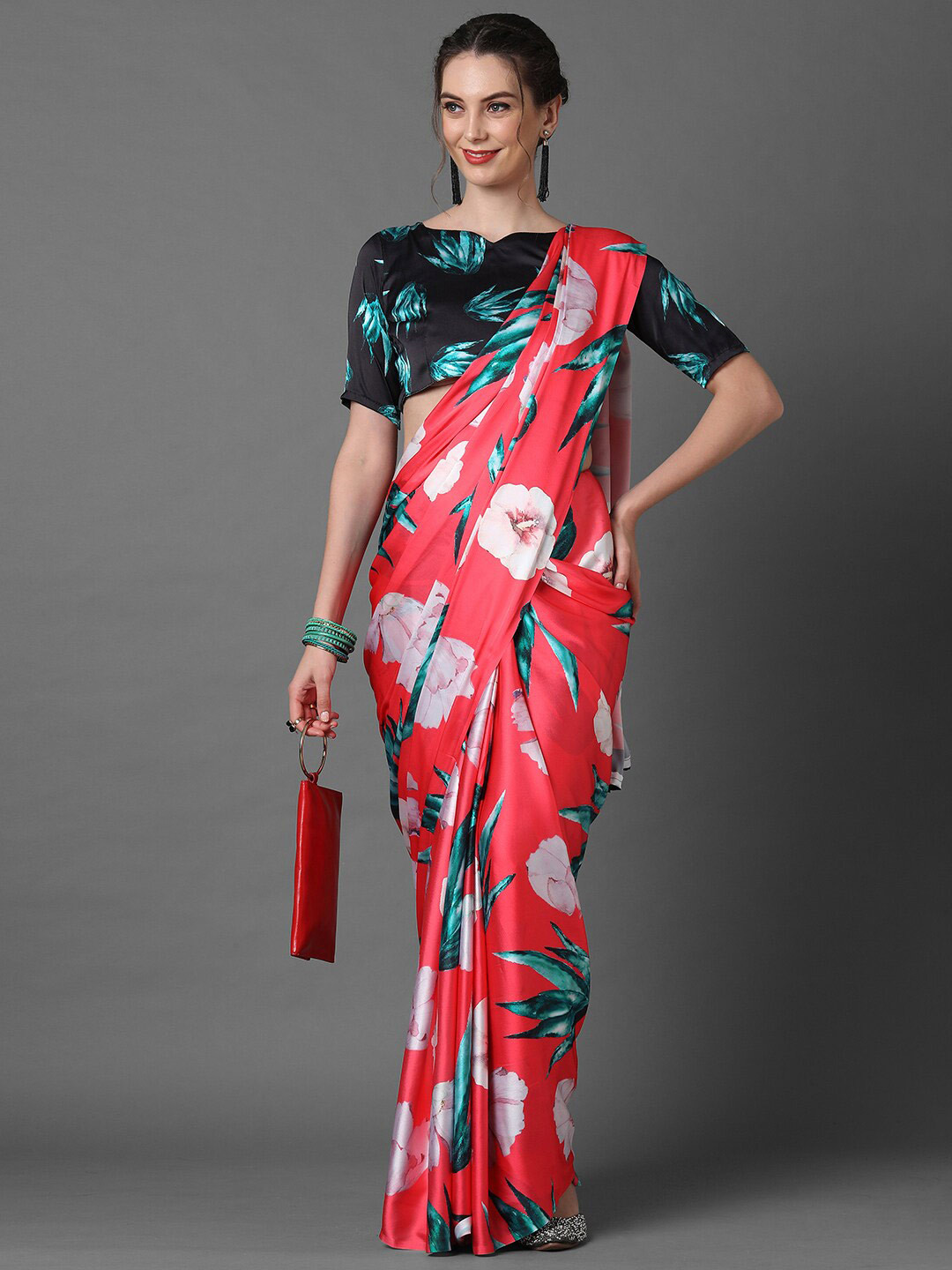 Mitera Pink & White Floral Saree