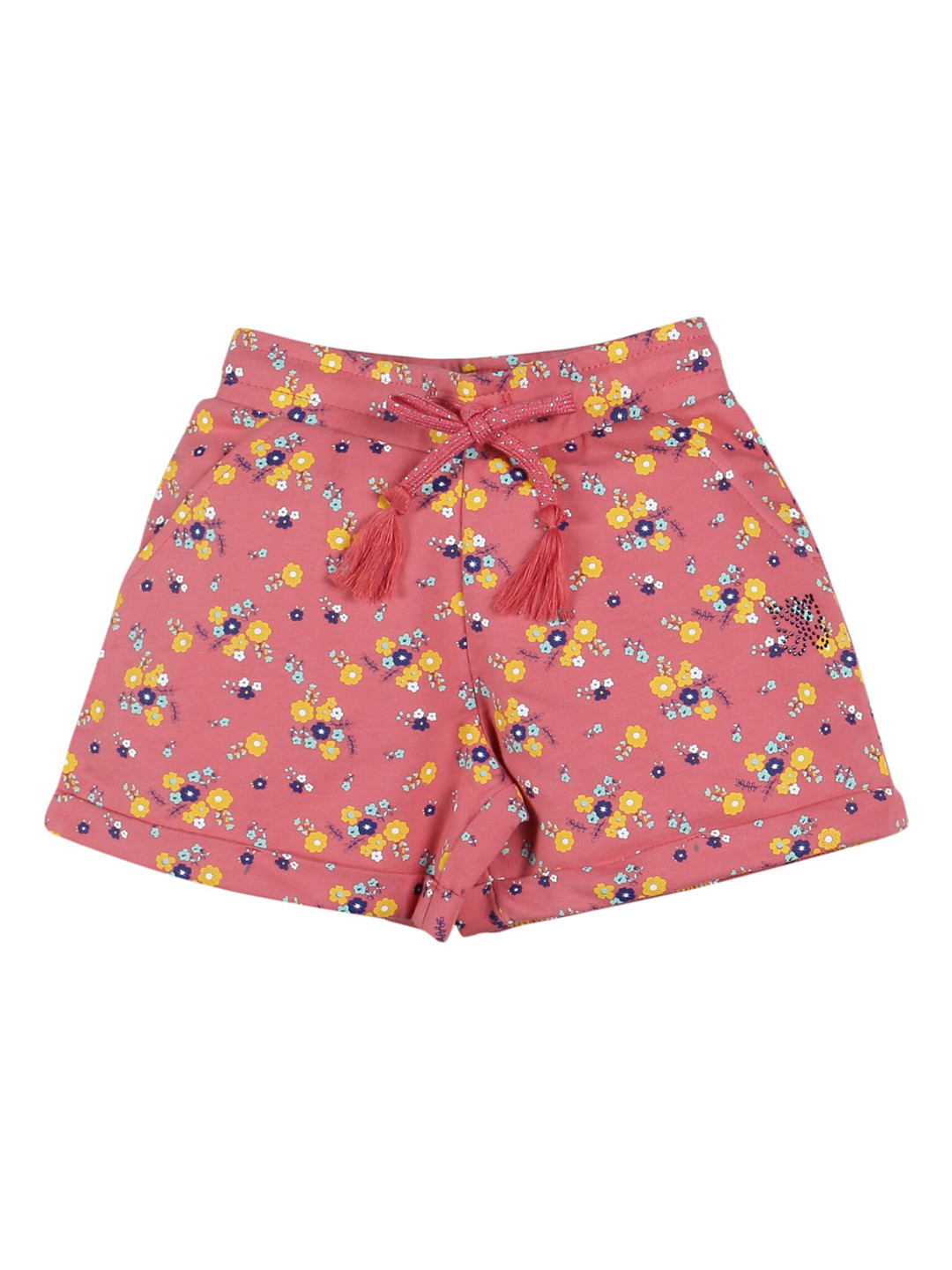 PLUM TREE Girls Orange Floral Printed Mid-Rise Regular Shorts
