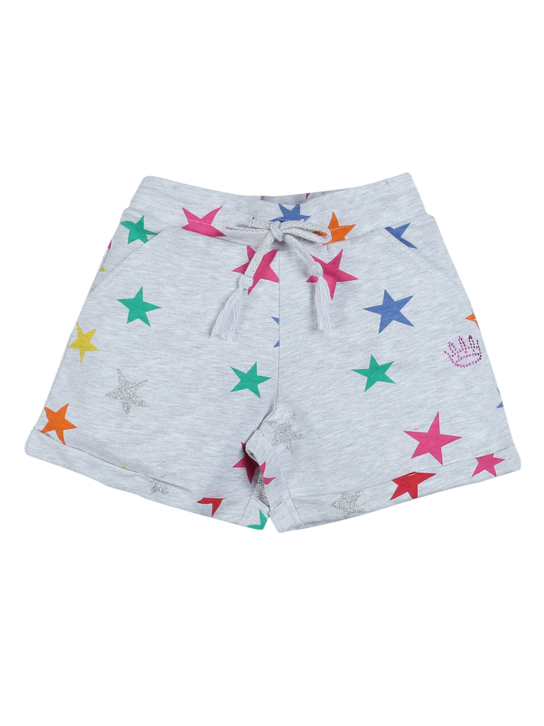 PLUM TREE Girls Grey Melange Conversational Printed Mid-Rise Regular Shorts