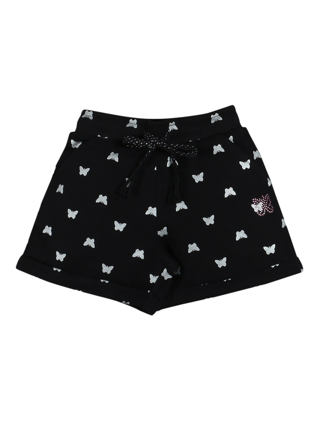 PLUM TREE Girls Black & White Conversational Printed Pure Cotton Regular Shorts