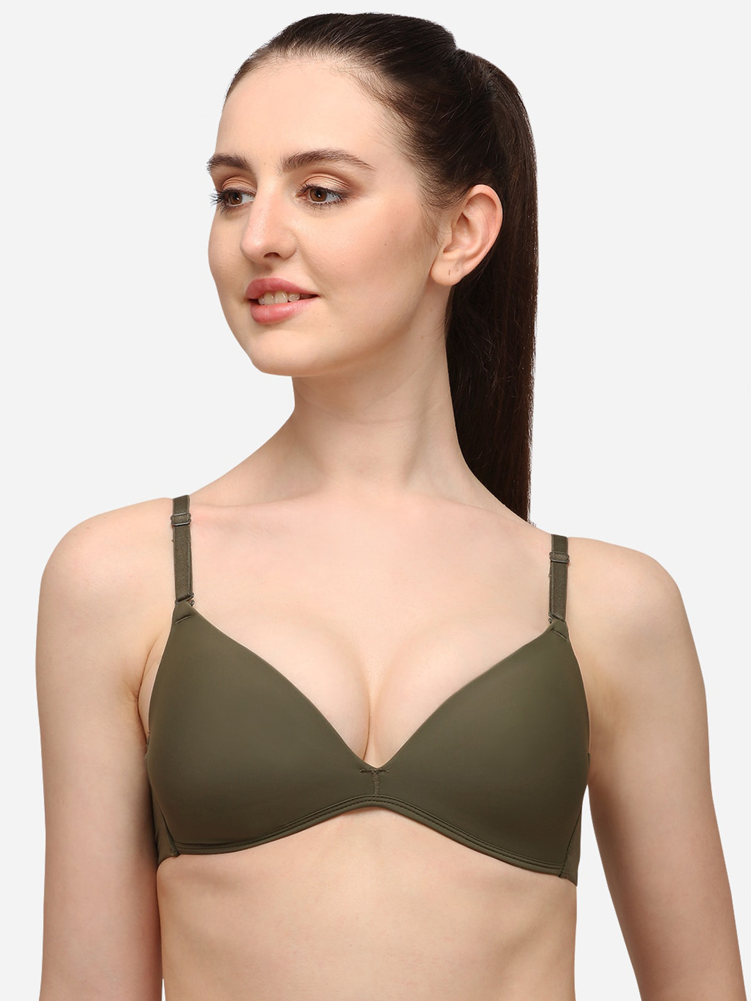 Lenissa Olive Green T-shirt Bra-Half Coverage Lightly Padded L-105