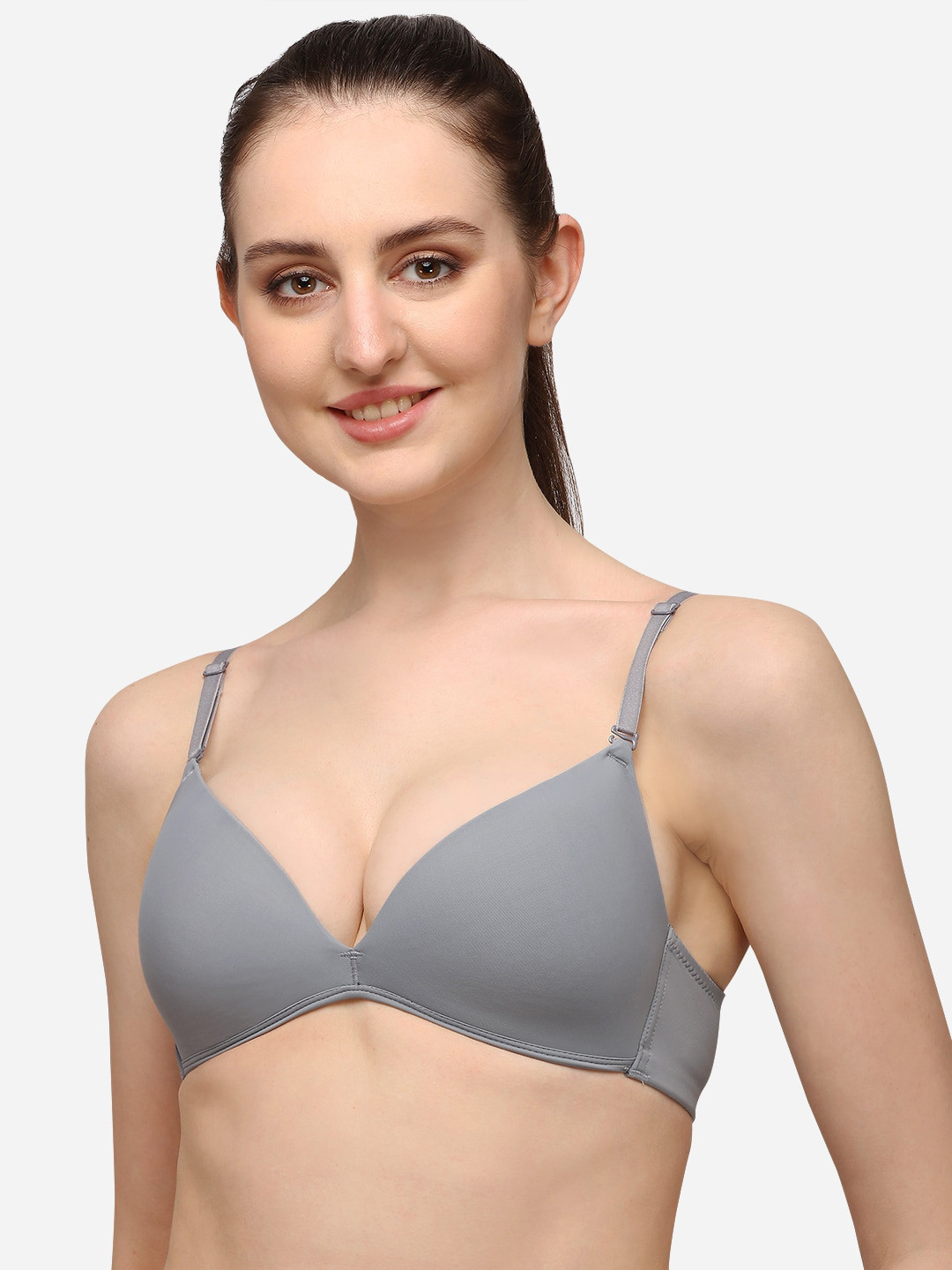 Lenissa Grey T-shirt Bra-Half Coverage Lightly Padded L-105