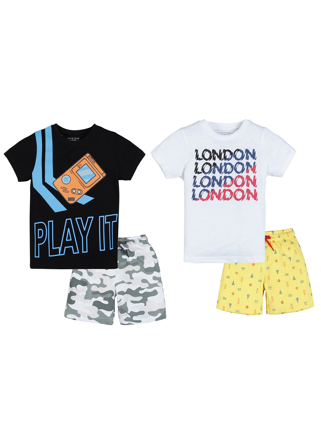 PLUM TREE Boys Pack of 2  Multicoloured Printed T-shirt with Shorts