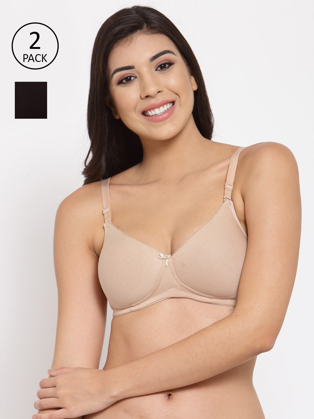Inner Sense 2 Beige & Black T-shirt Bra Full Coverage Lightly Padded ISB104-Skin_Black
