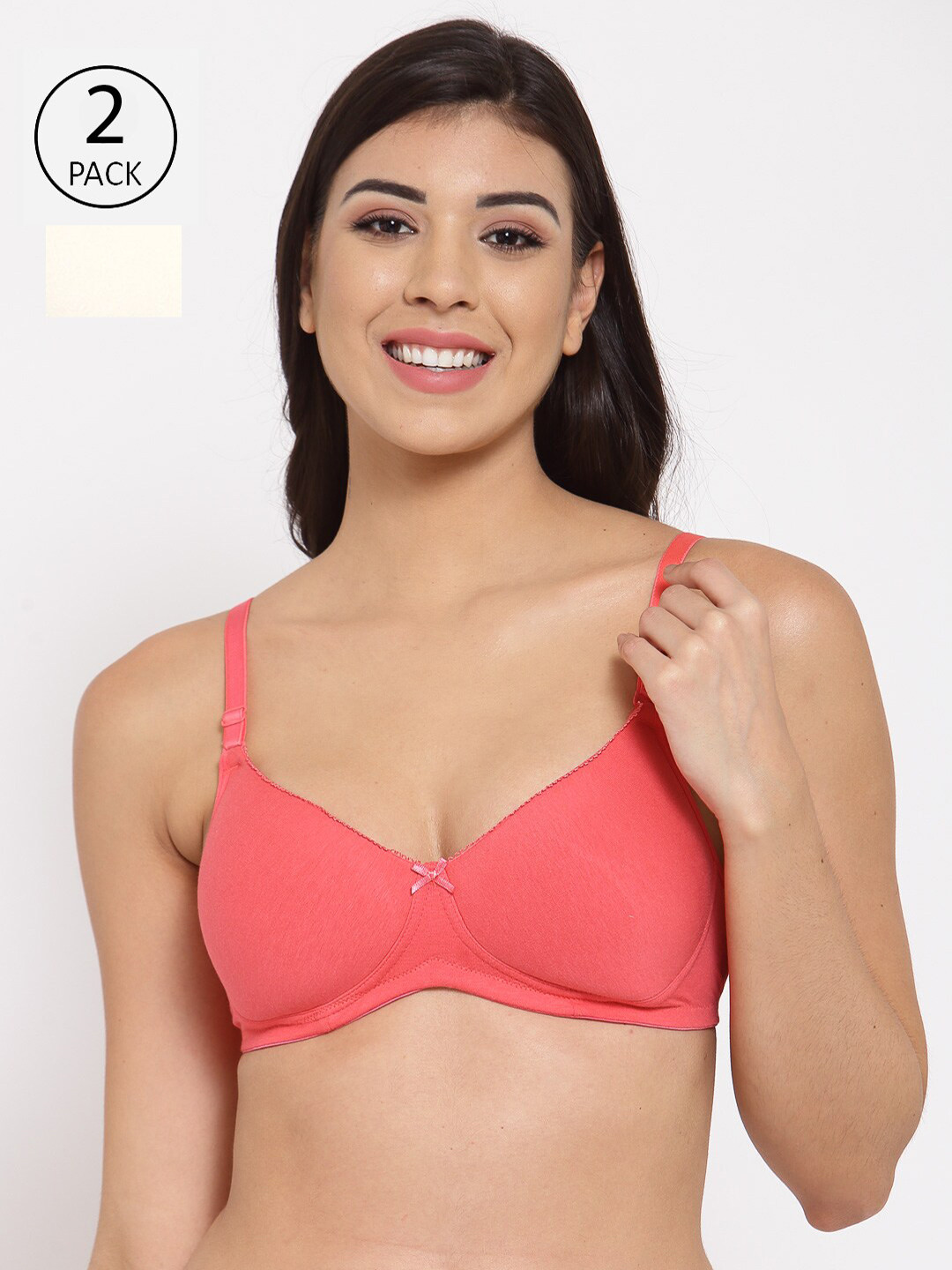 Inner Sense Pack Of 2 White & Pink T-shirt Bra Lightly Padded ISB104-M.White_Bright Pink