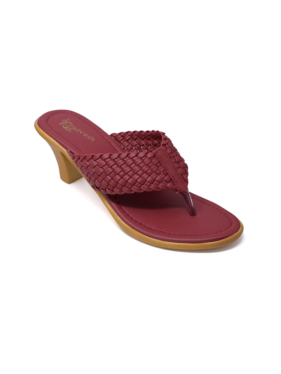 Padvesh Maroon Textured Kitten Heels
