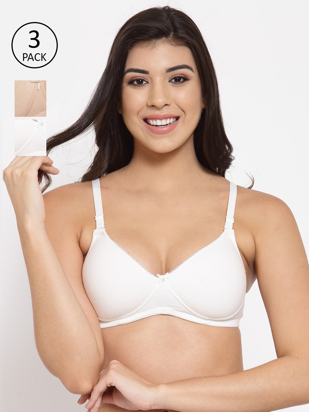 Inner Sense White & Beige Pack of 3 T-shirt Bra - Full Coverage Lightly Padded