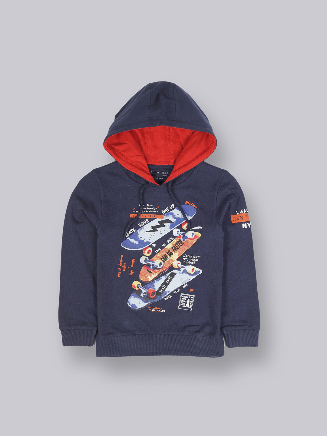 PLUM TREE Boys Navy Blue Graphic Printed Sweatshirt