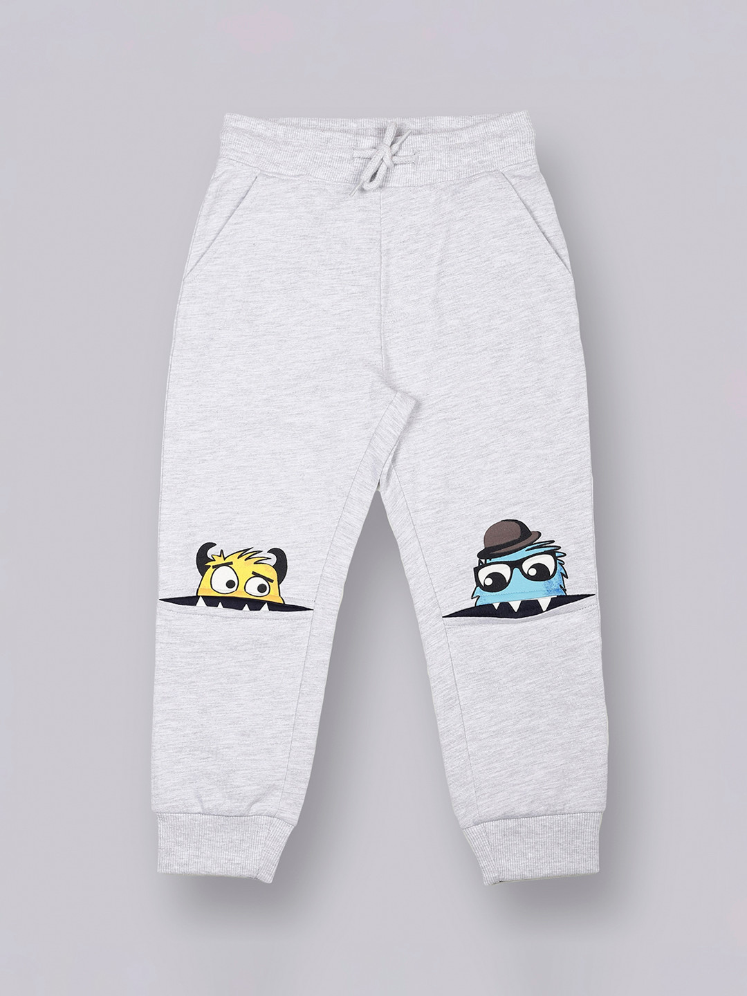 PLUM TREE Boys Grey Melange Solid Pure Cotton Loose-Fit Joggers