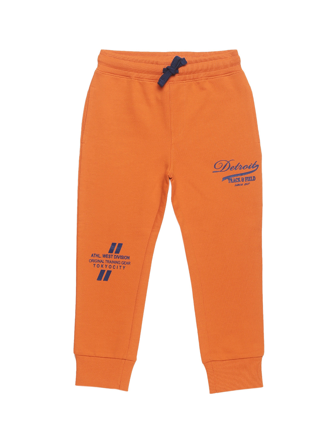 PLUM TREE Boys Orange & Blue Printed Pure Cotton Loose-Fit Joggers