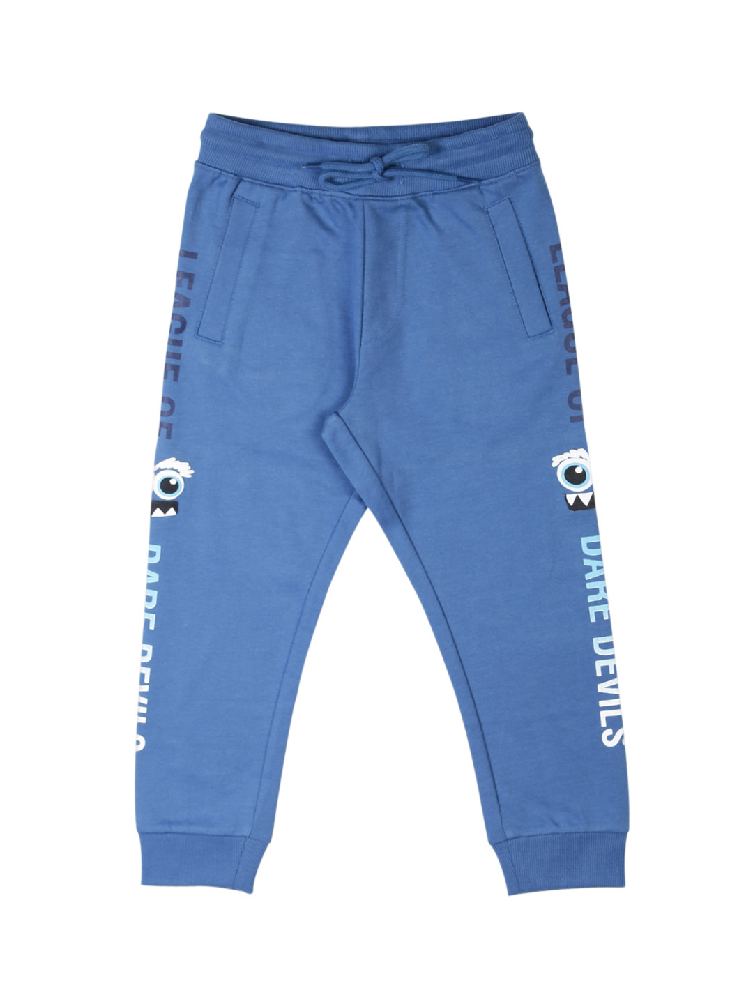 PLUM TREE Boys Blue Typography Printed Loose-Fit Pure Premium Cotton Joggers
