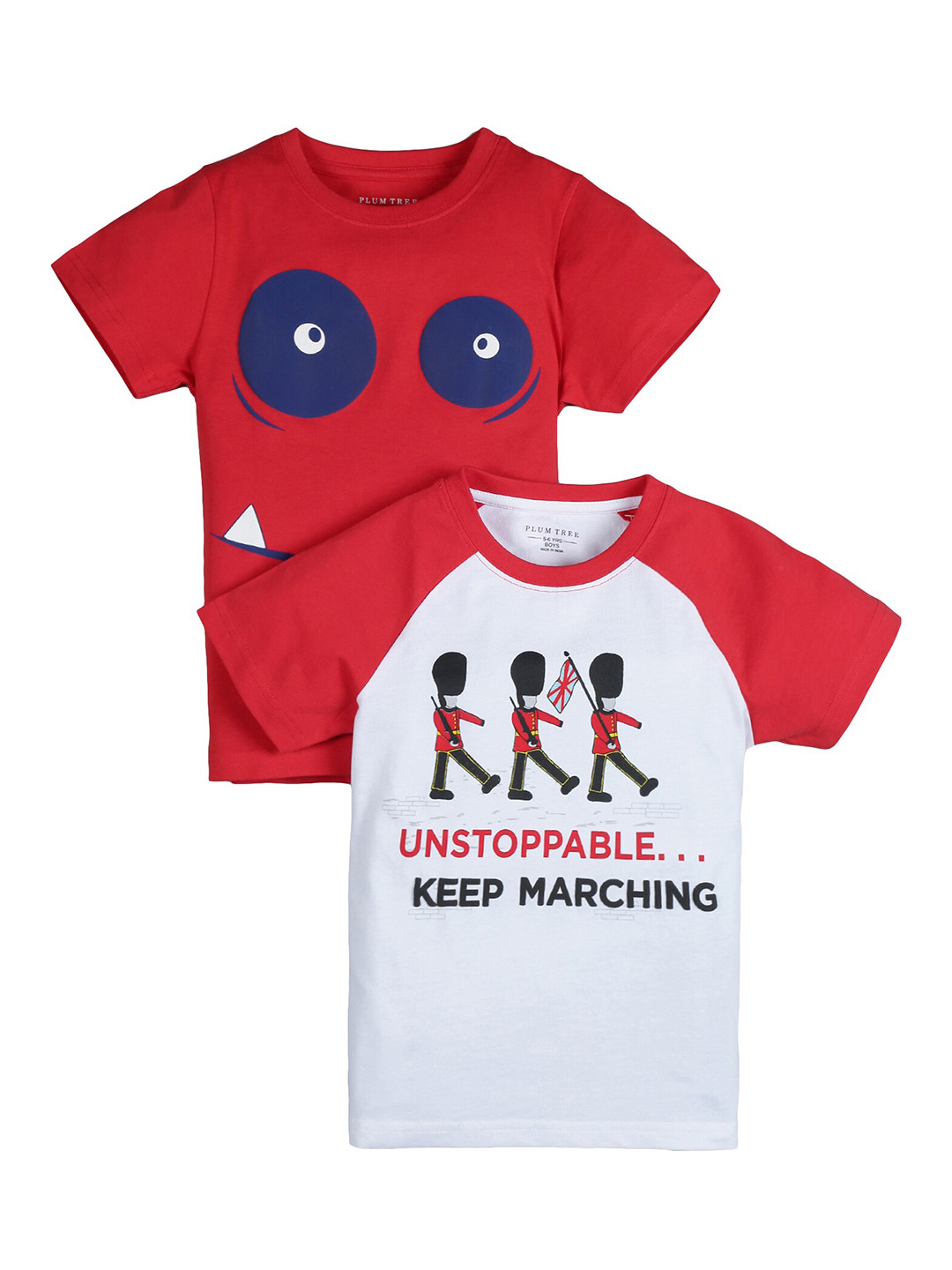 PLUM TREE Boys Red and White Pack of 2 Printed T-shirts