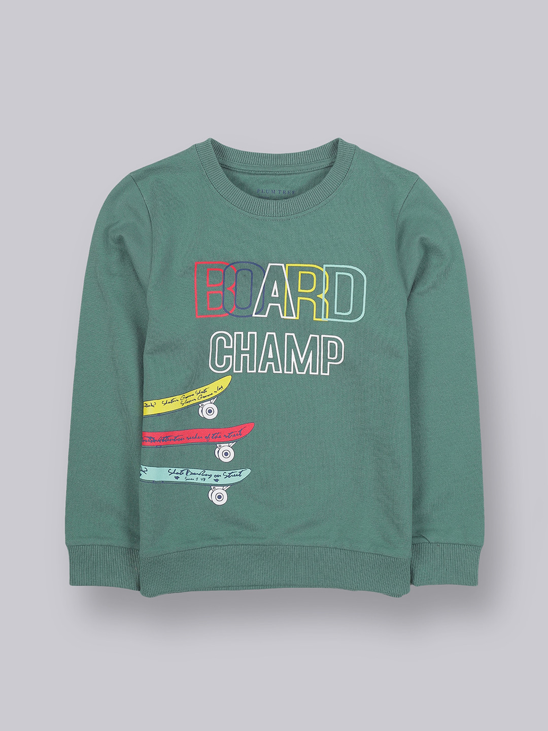 PLUM TREE Boys Green Typography Printed Sweatshirt
