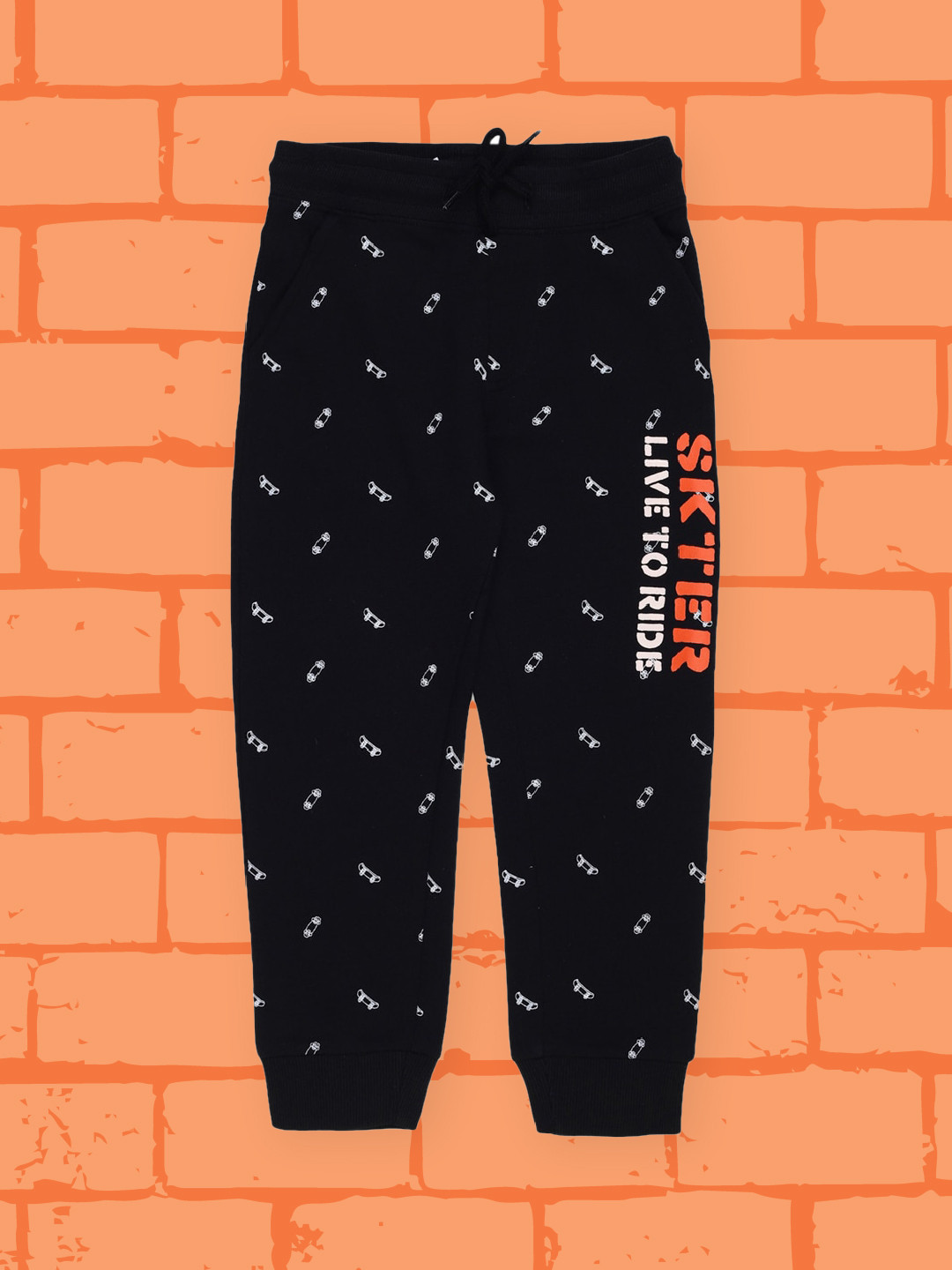 PLUM TREE Boys Black & White Printed Loose-Fit  Pure Premium Cotton Joggers