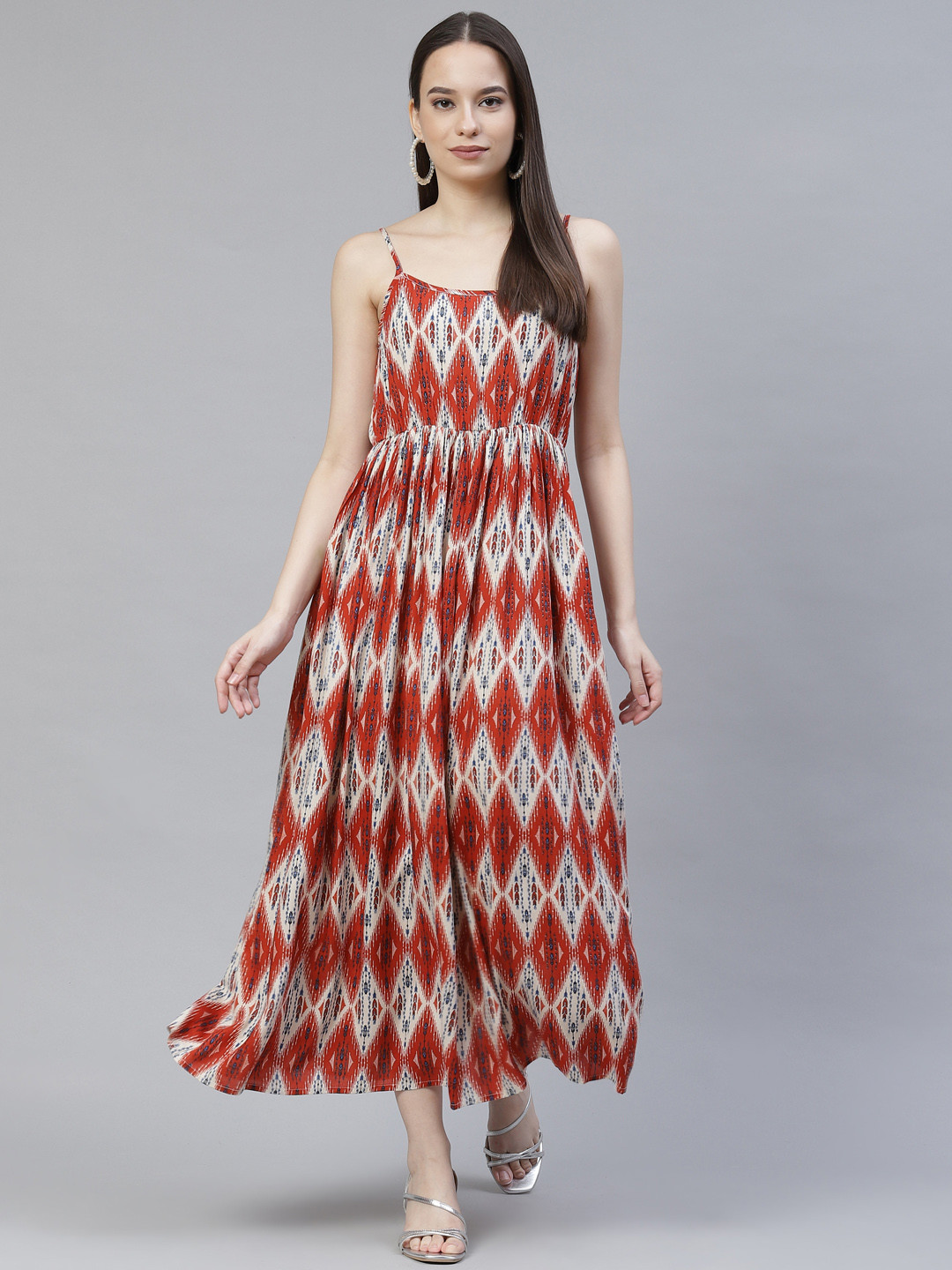 Meeranshi Rust & White Maxi Dress