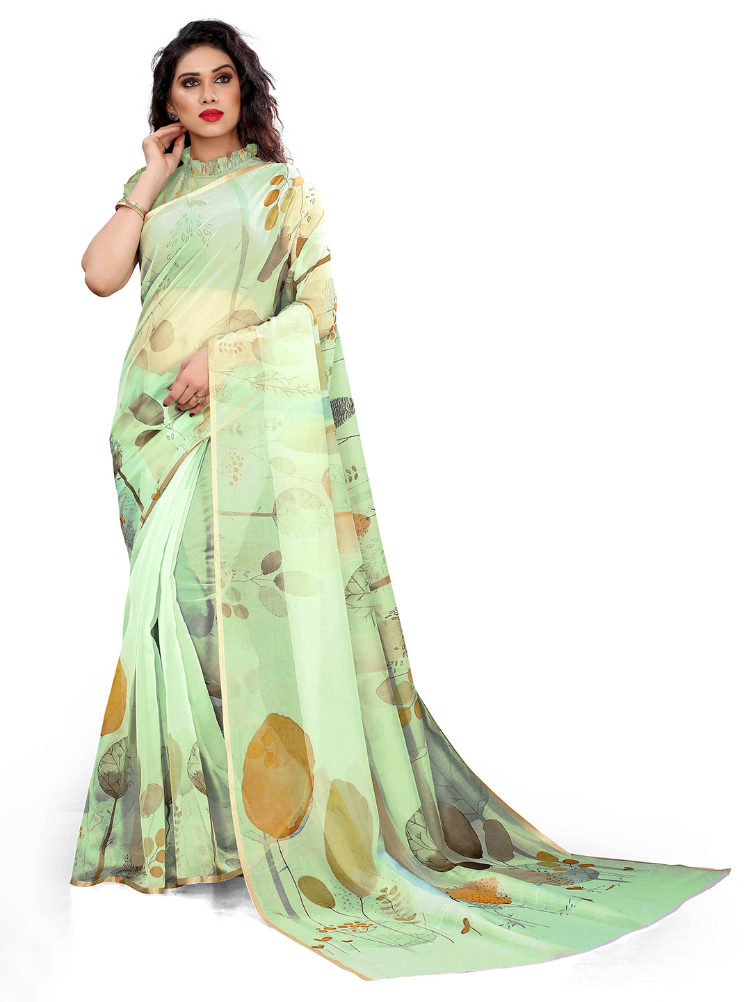 MIRCHI FASHION Green Floral Organza Bagh Saree